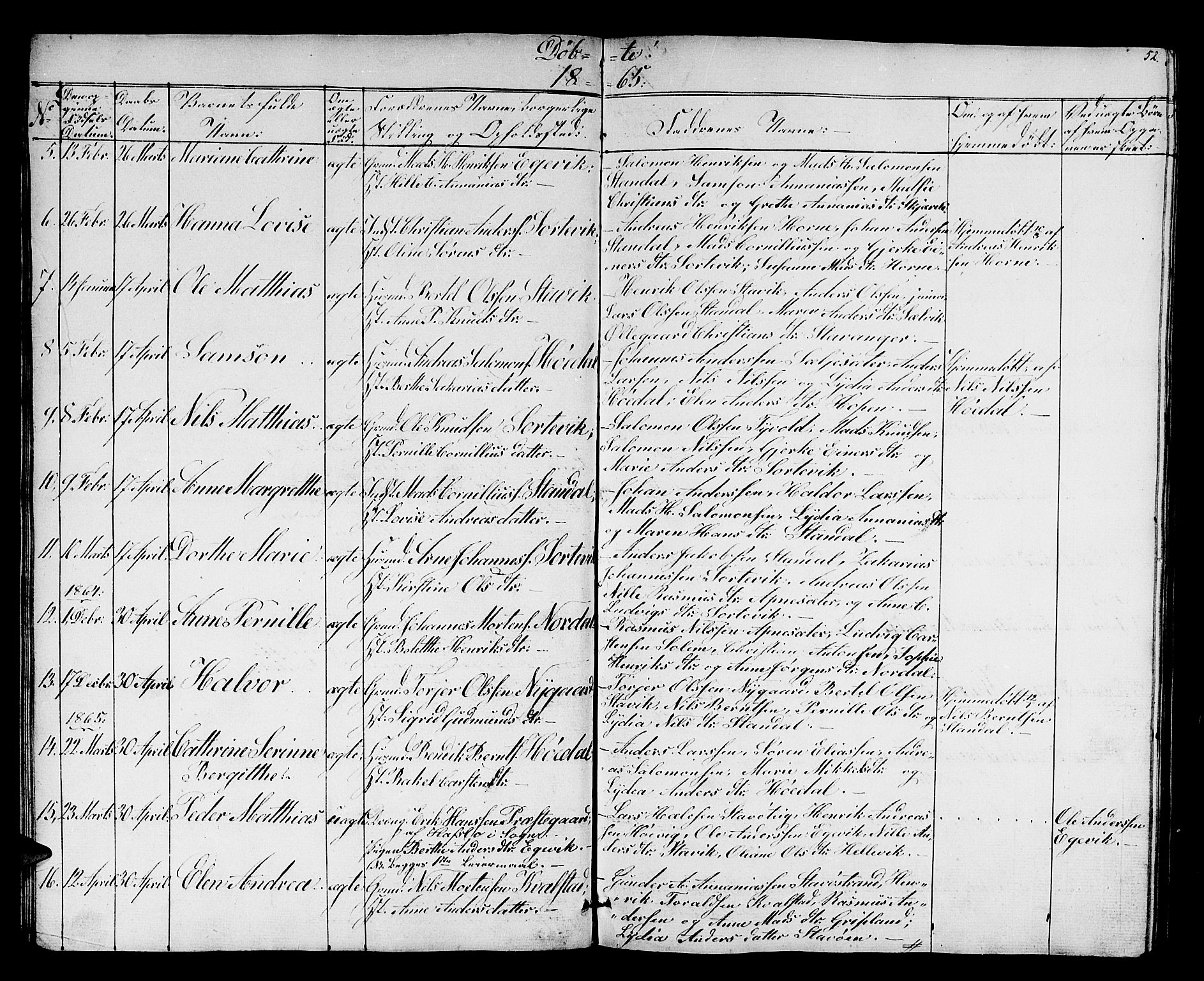 Kinn sokneprestembete, SAB/A-80801/H/Hab/Habc/L0001: Parish register (copy) no. C 1, 1854-1868, p. 52