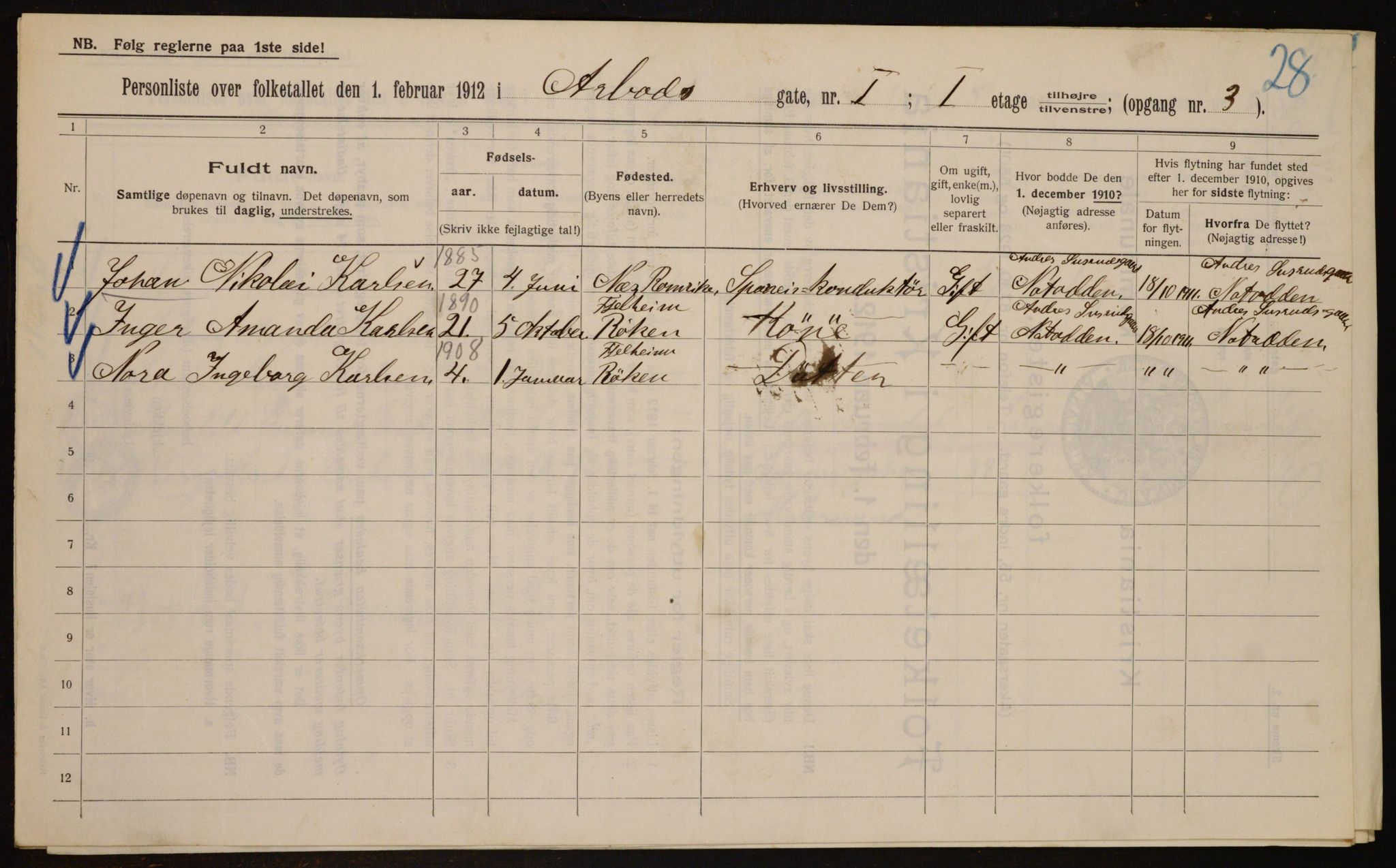 OBA, Municipal Census 1912 for Kristiania, 1912, p. 1680