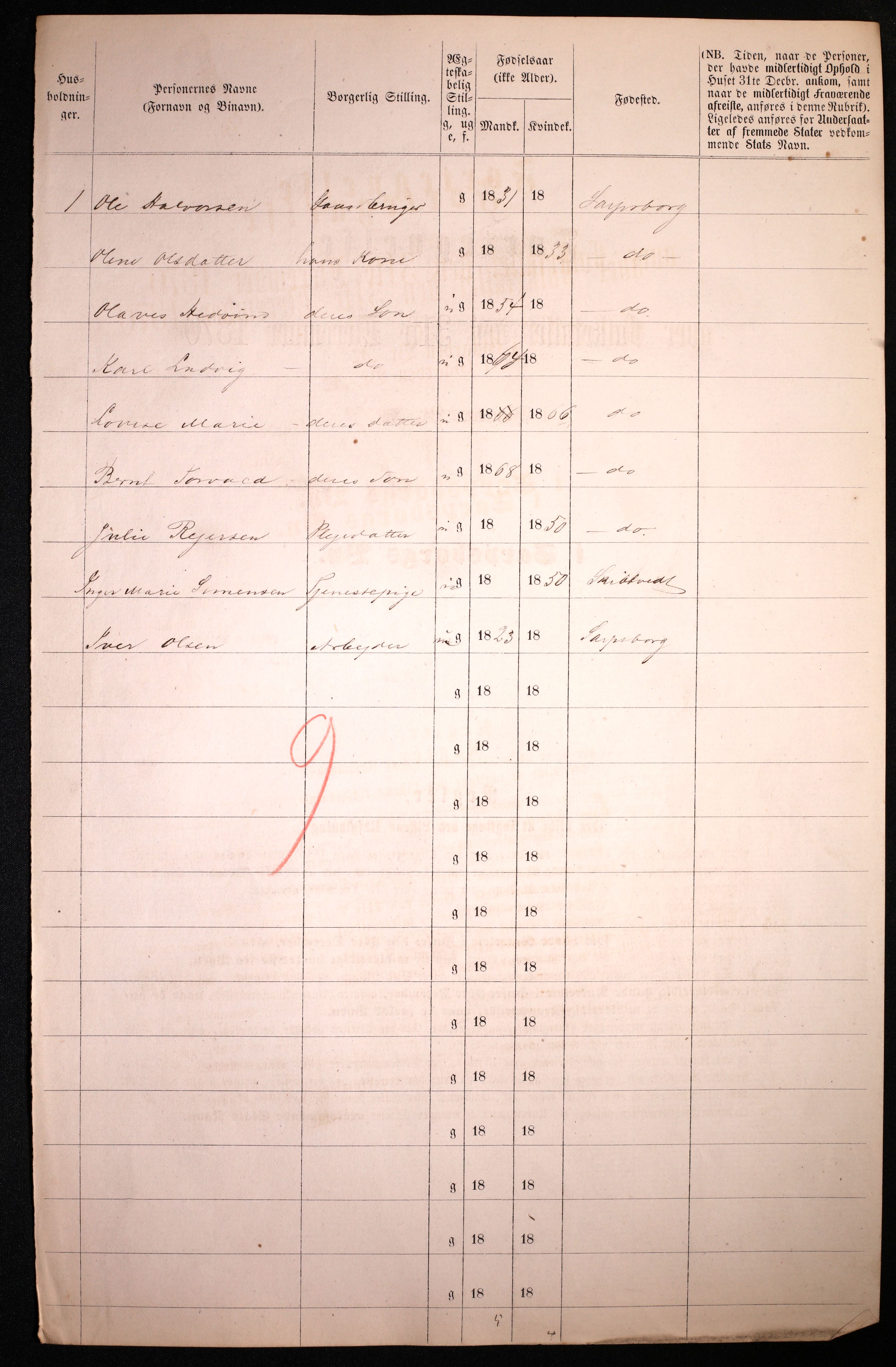 RA, 1870 census for 0102 Sarpsborg, 1870, p. 324