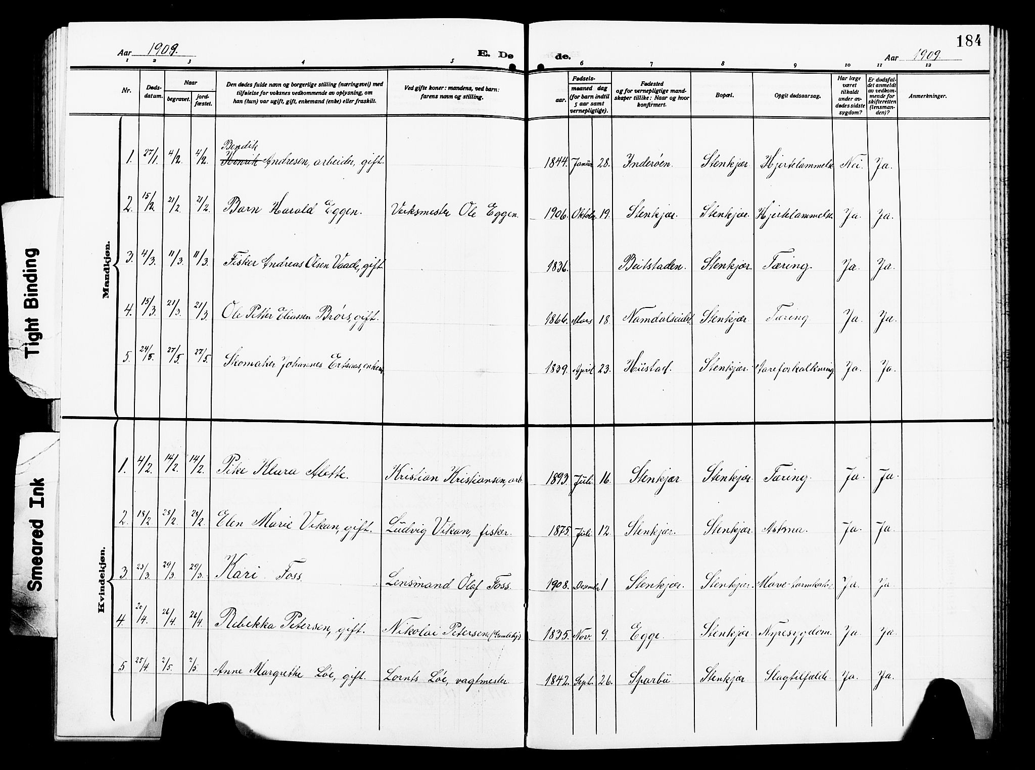 Ministerialprotokoller, klokkerbøker og fødselsregistre - Nord-Trøndelag, SAT/A-1458/739/L0376: Parish register (copy) no. 739C04, 1908-1917, p. 184