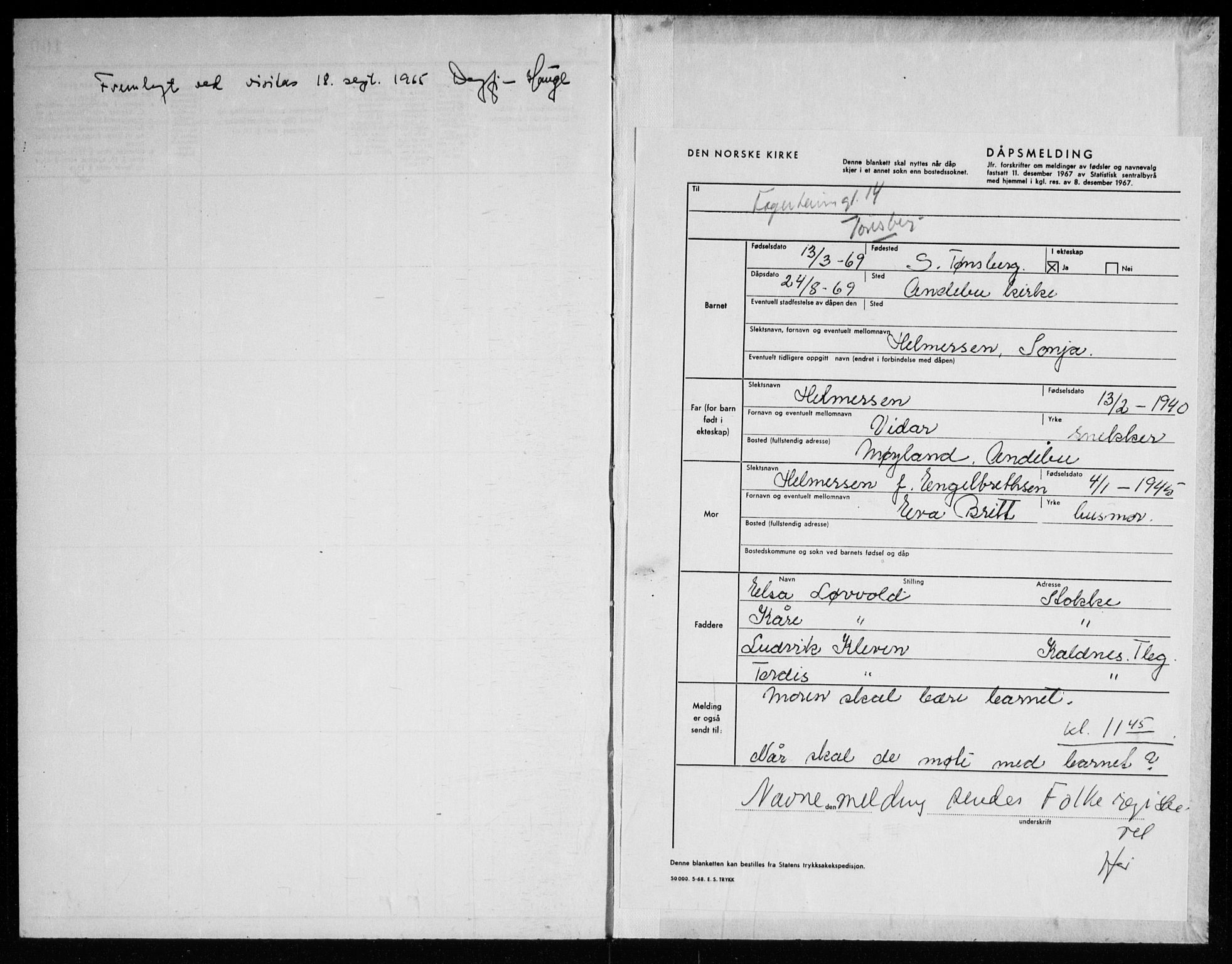 Andebu kirkebøker, AV/SAKO-A-336/H/Ha/L0002: Banns register no. 2, 1965-1969