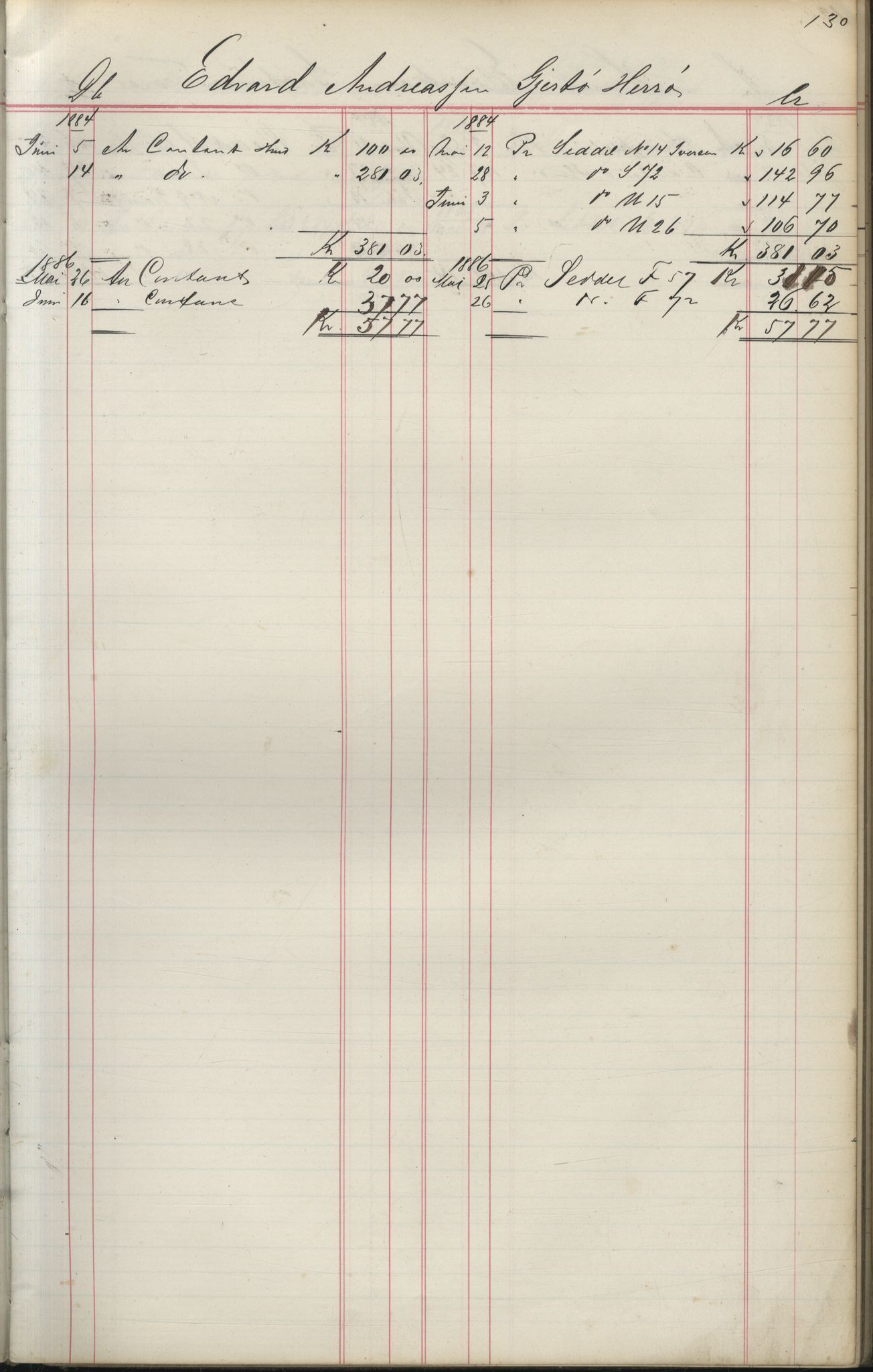 Brodtkorb handel A/S, VAMU/A-0001/F/Fa/L0004/0001: Kompanibøker. Utensogns / Compagnibog for Udensogns Fiskere No 15. Fra A - H, 1882-1895, p. 130