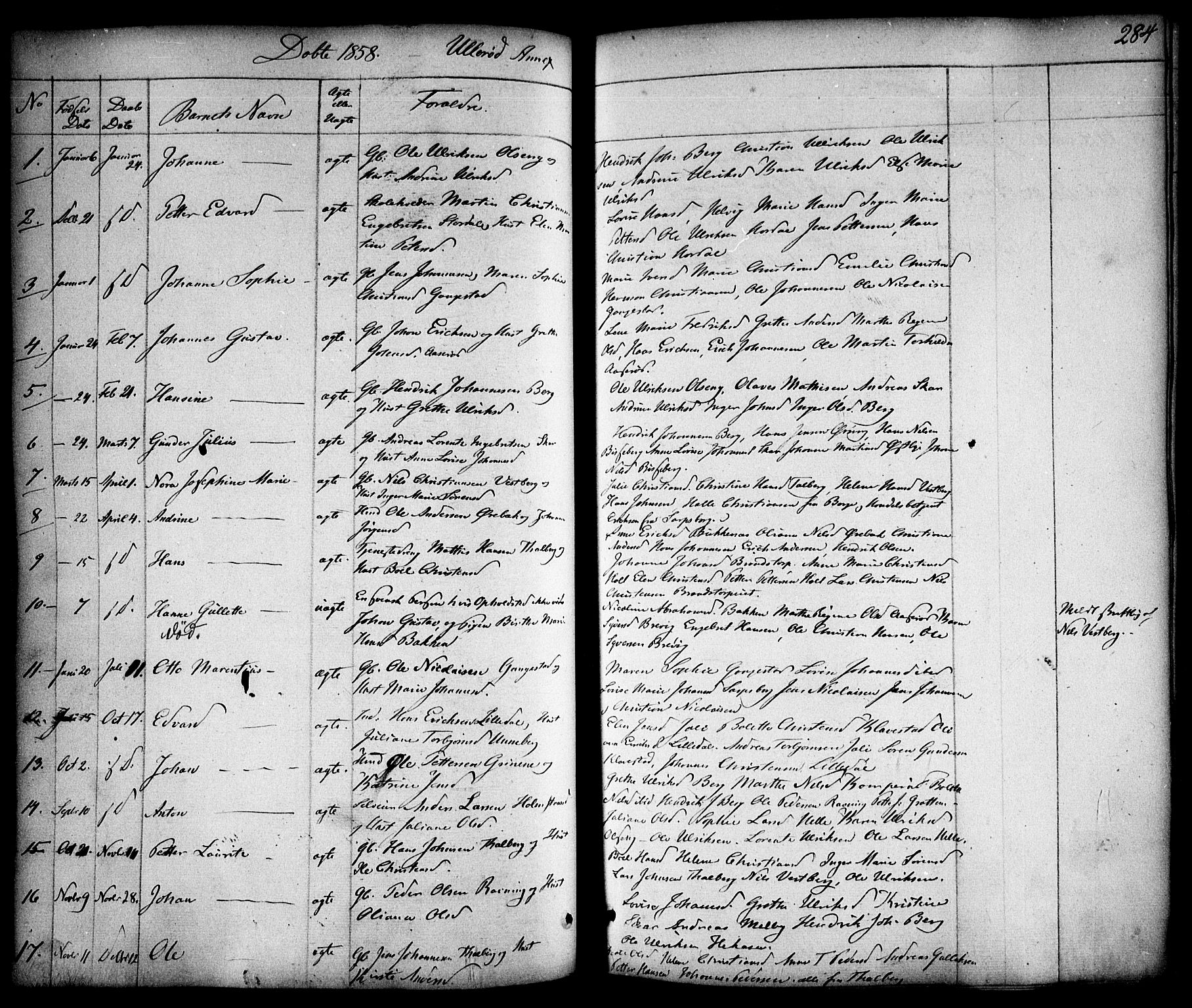 Skjeberg prestekontor Kirkebøker, AV/SAO-A-10923/F/Fa/L0006: Parish register (official) no. I 6, 1846-1858, p. 284