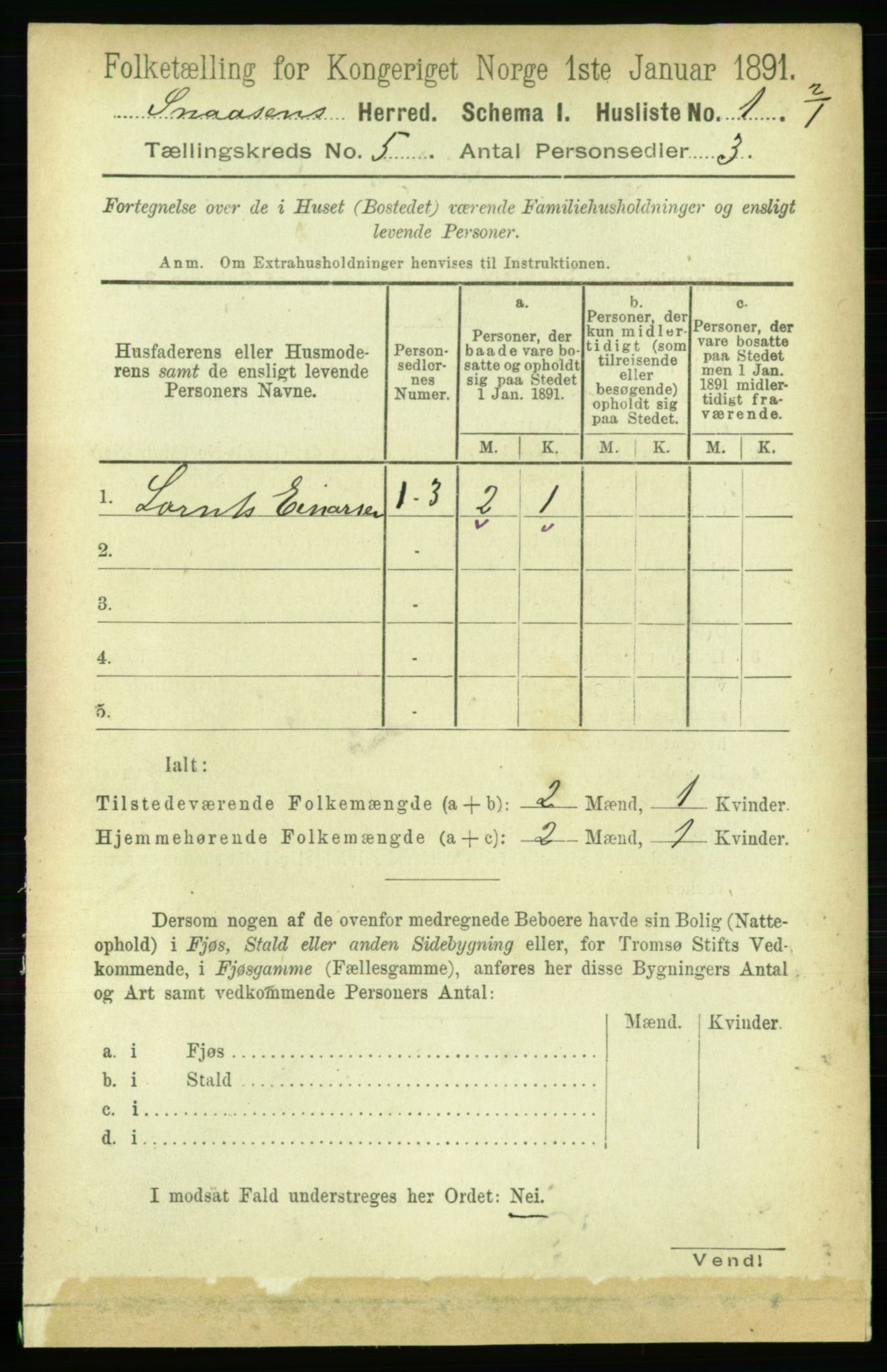 RA, 1891 census for 1736 Snåsa, 1891, p. 1414