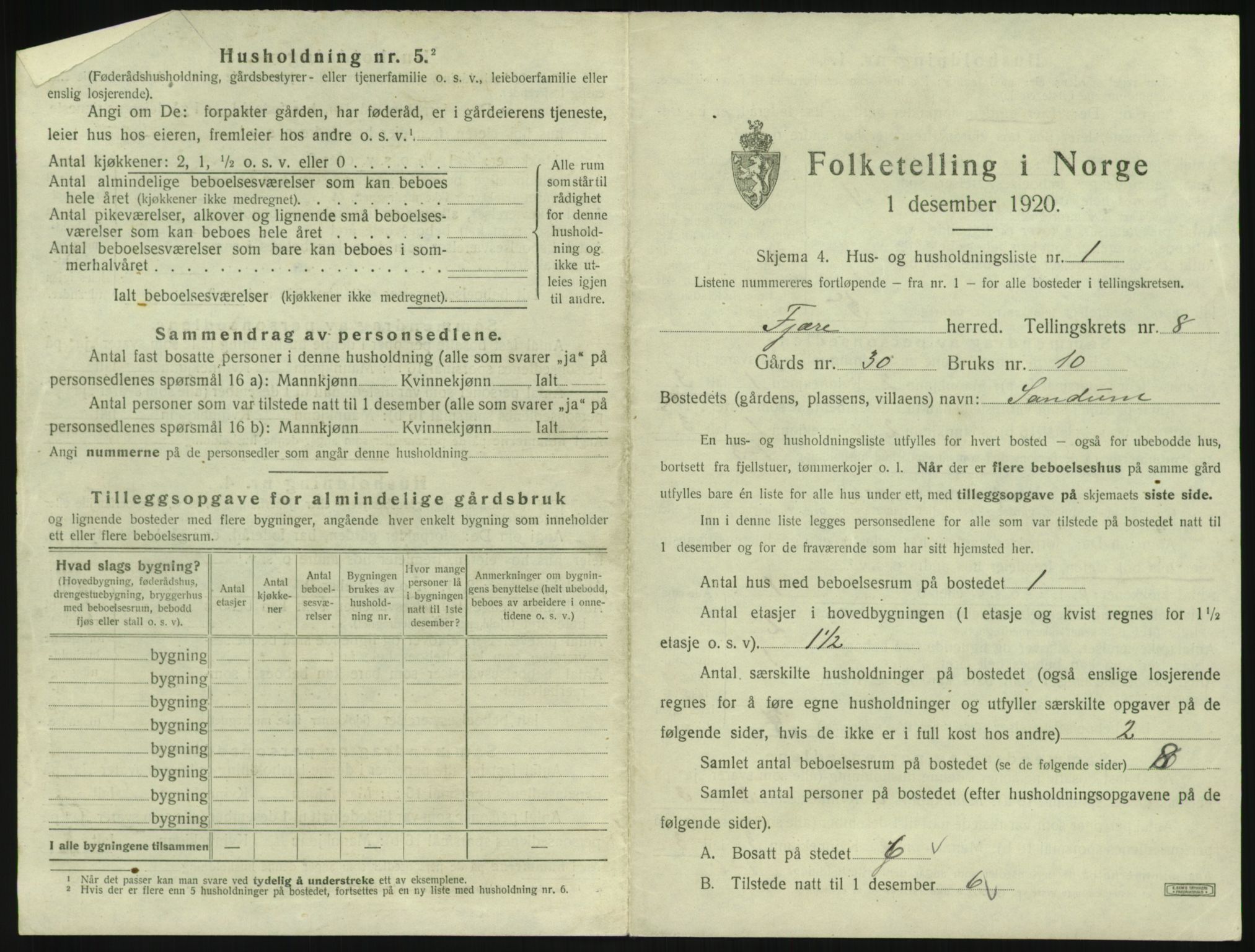 SAK, 1920 census for Fjære, 1920, p. 1641