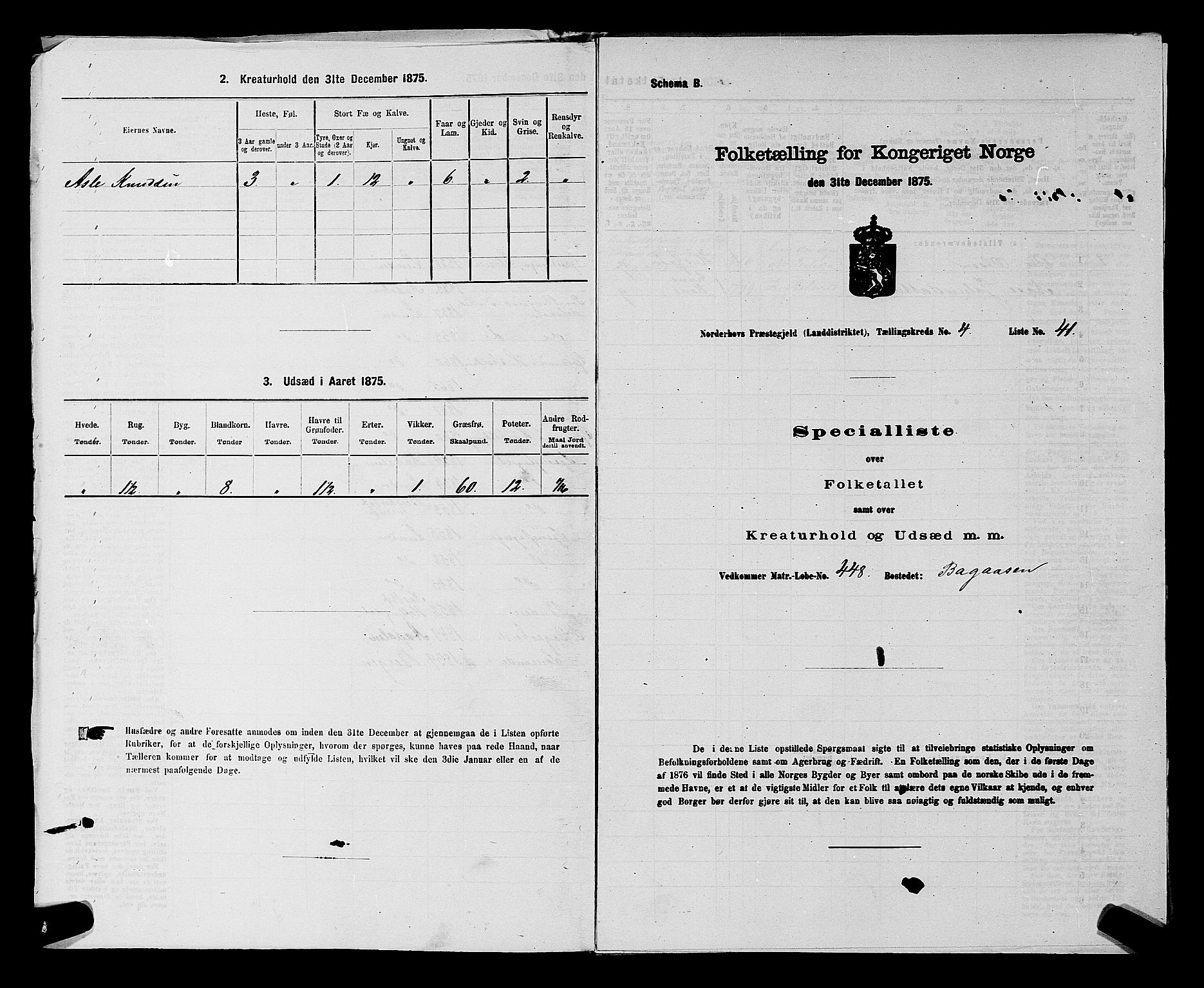 SAKO, 1875 census for 0613L Norderhov/Norderhov, Haug og Lunder, 1875, p. 2637