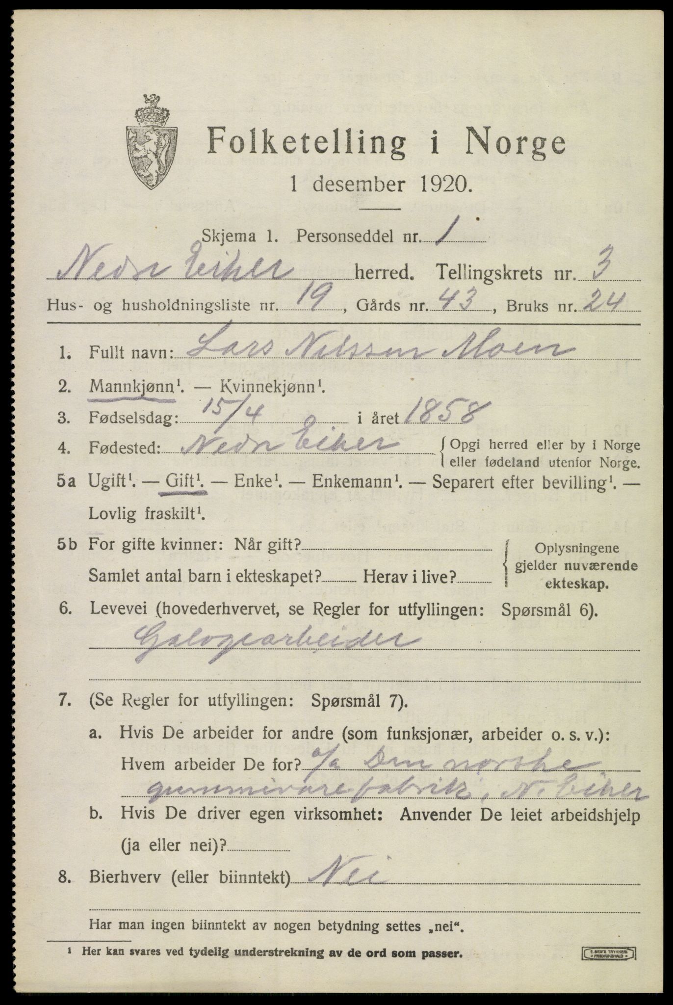 SAKO, 1920 census for Nedre Eiker, 1920, p. 4519