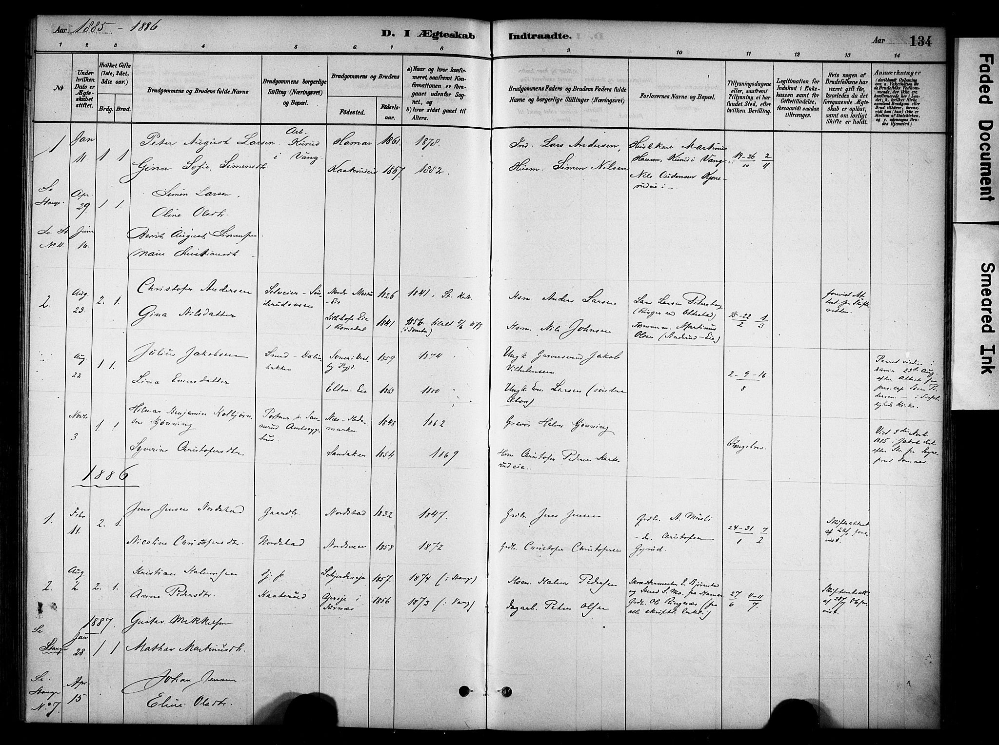 Stange prestekontor, AV/SAH-PREST-002/K/L0019: Parish register (official) no. 19, 1880-1891, p. 134