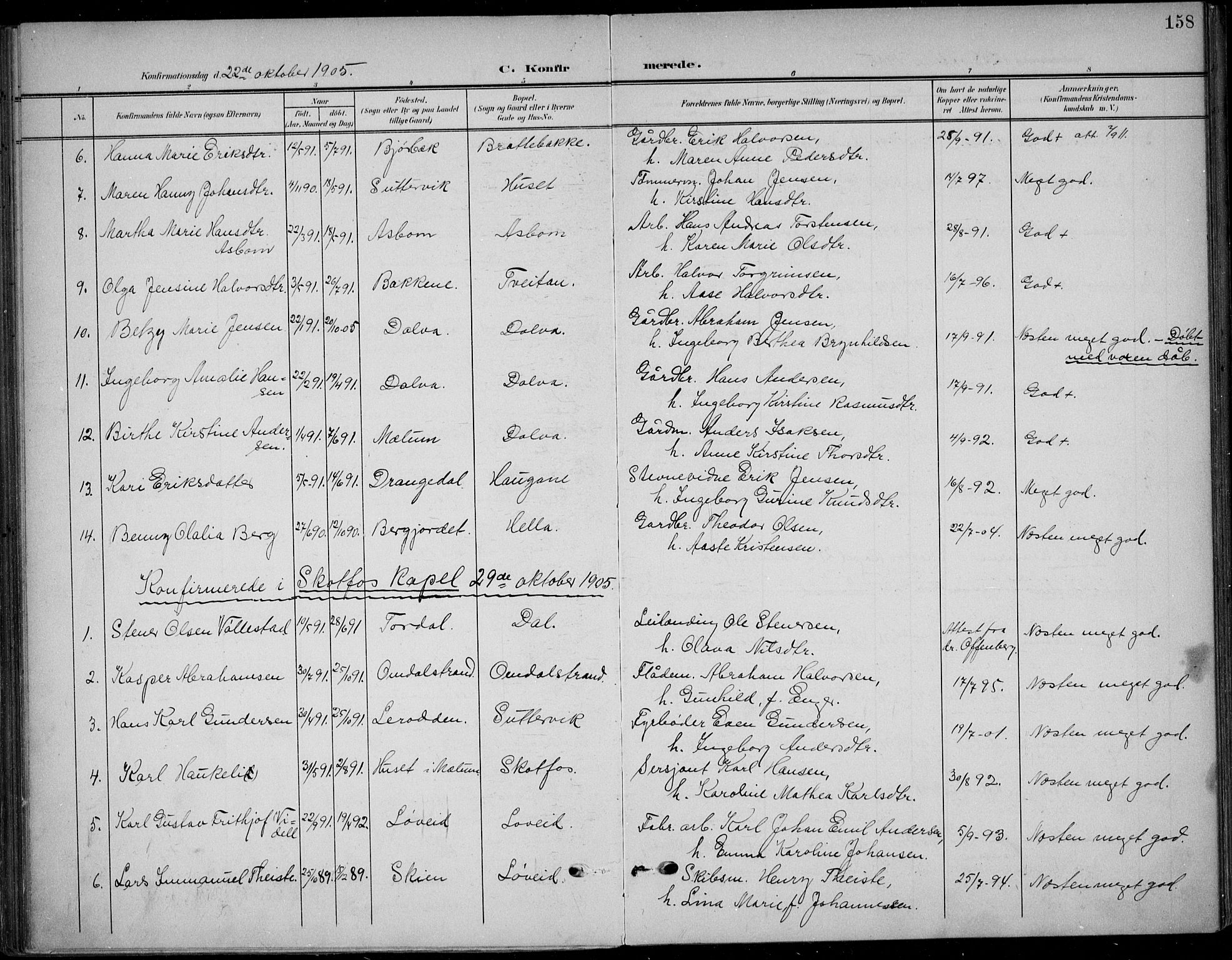 Solum kirkebøker, AV/SAKO-A-306/F/Fb/L0003: Parish register (official) no. II 3, 1901-1912, p. 158