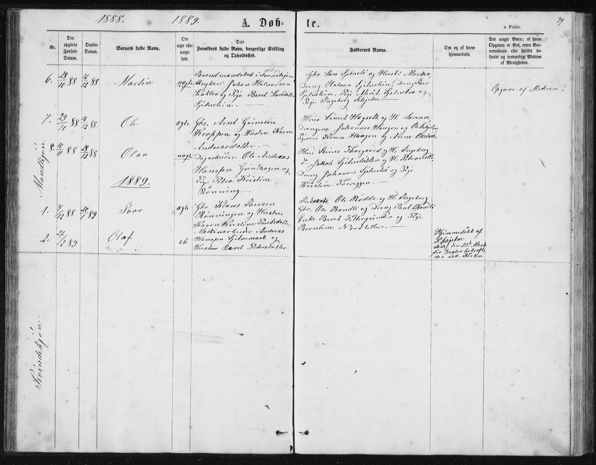 Ministerialprotokoller, klokkerbøker og fødselsregistre - Sør-Trøndelag, SAT/A-1456/621/L0459: Parish register (copy) no. 621C02, 1866-1895, p. 39