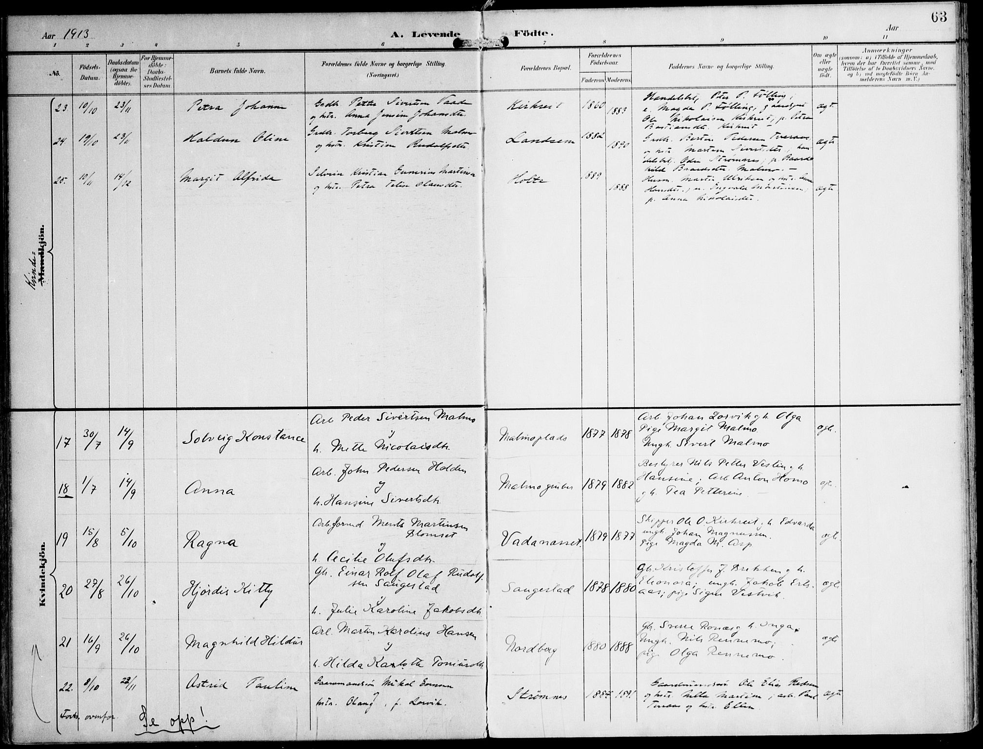 Ministerialprotokoller, klokkerbøker og fødselsregistre - Nord-Trøndelag, SAT/A-1458/745/L0430: Parish register (official) no. 745A02, 1895-1913, p. 63