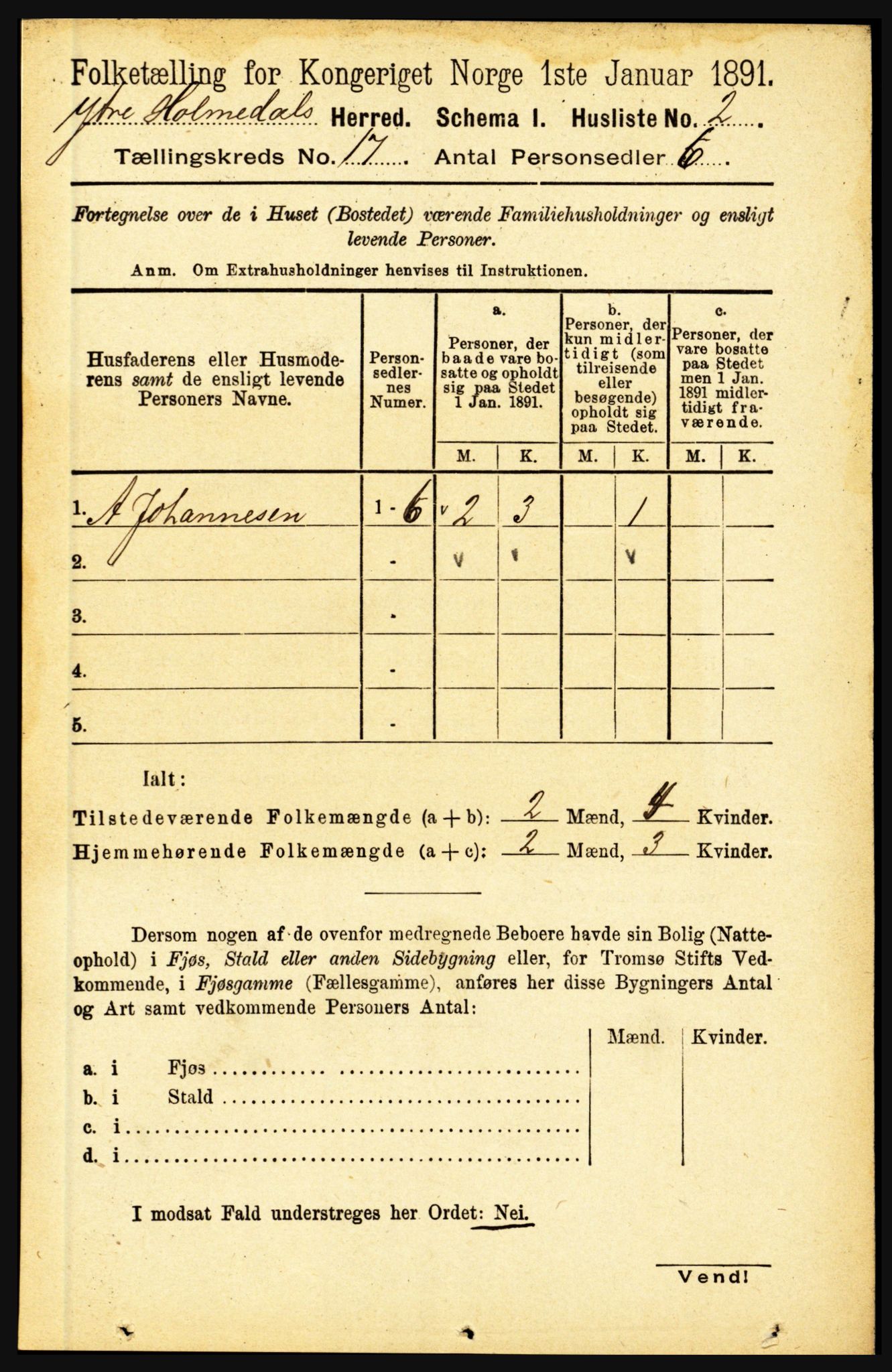 RA, 1891 census for 1429 Ytre Holmedal, 1891, p. 4394