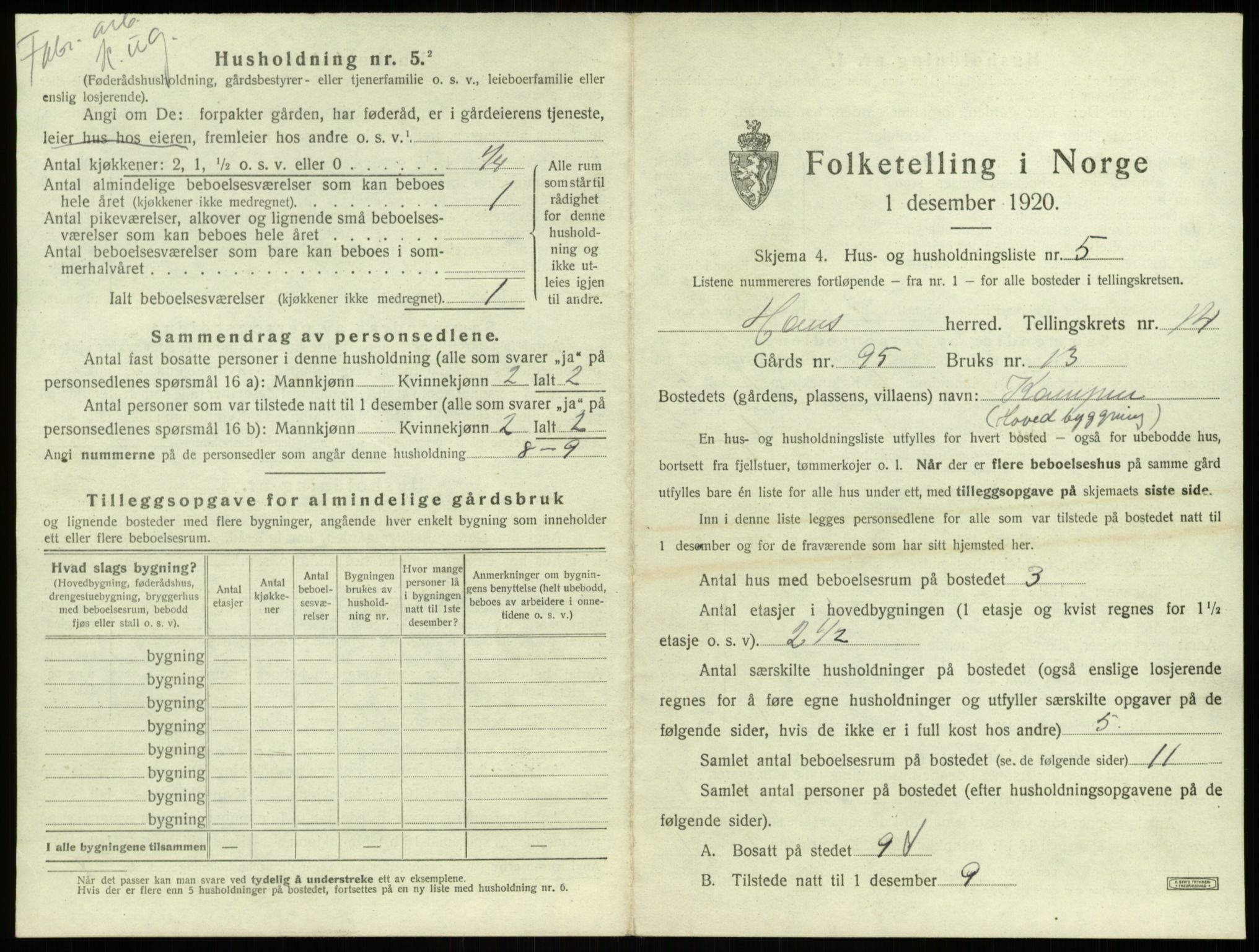 SAB, 1920 census for Haus, 1920, p. 1144