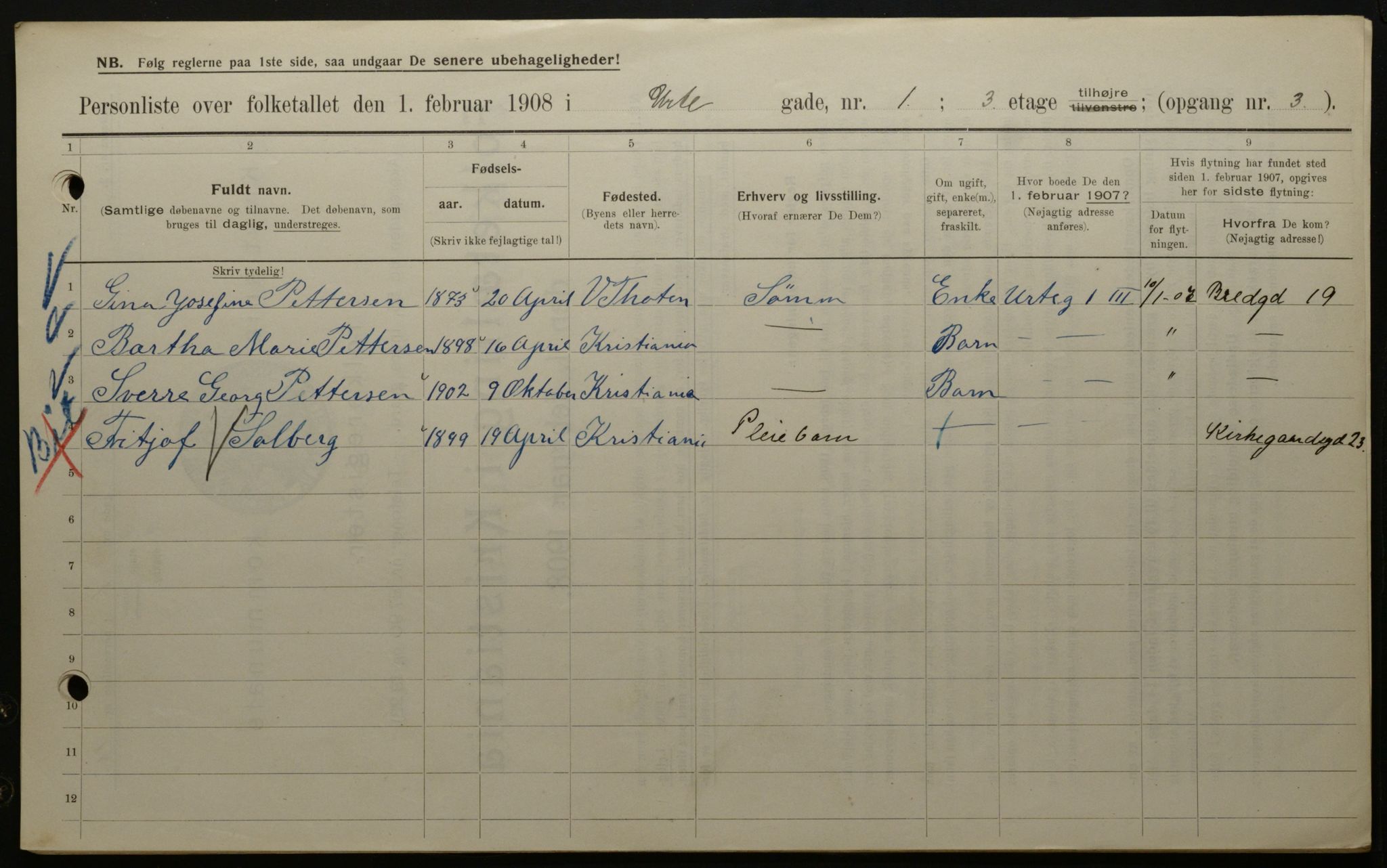 OBA, Municipal Census 1908 for Kristiania, 1908, p. 108222