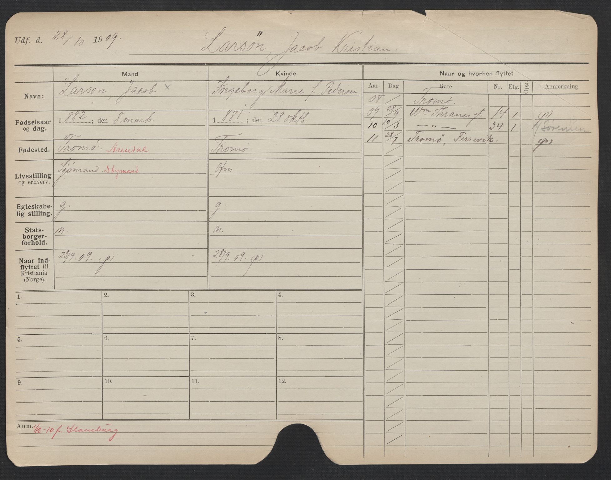 Oslo folkeregister, Registerkort, AV/SAO-A-11715/F/Fa/Fac/L0006: Menn, 1906-1914, p. 1127a