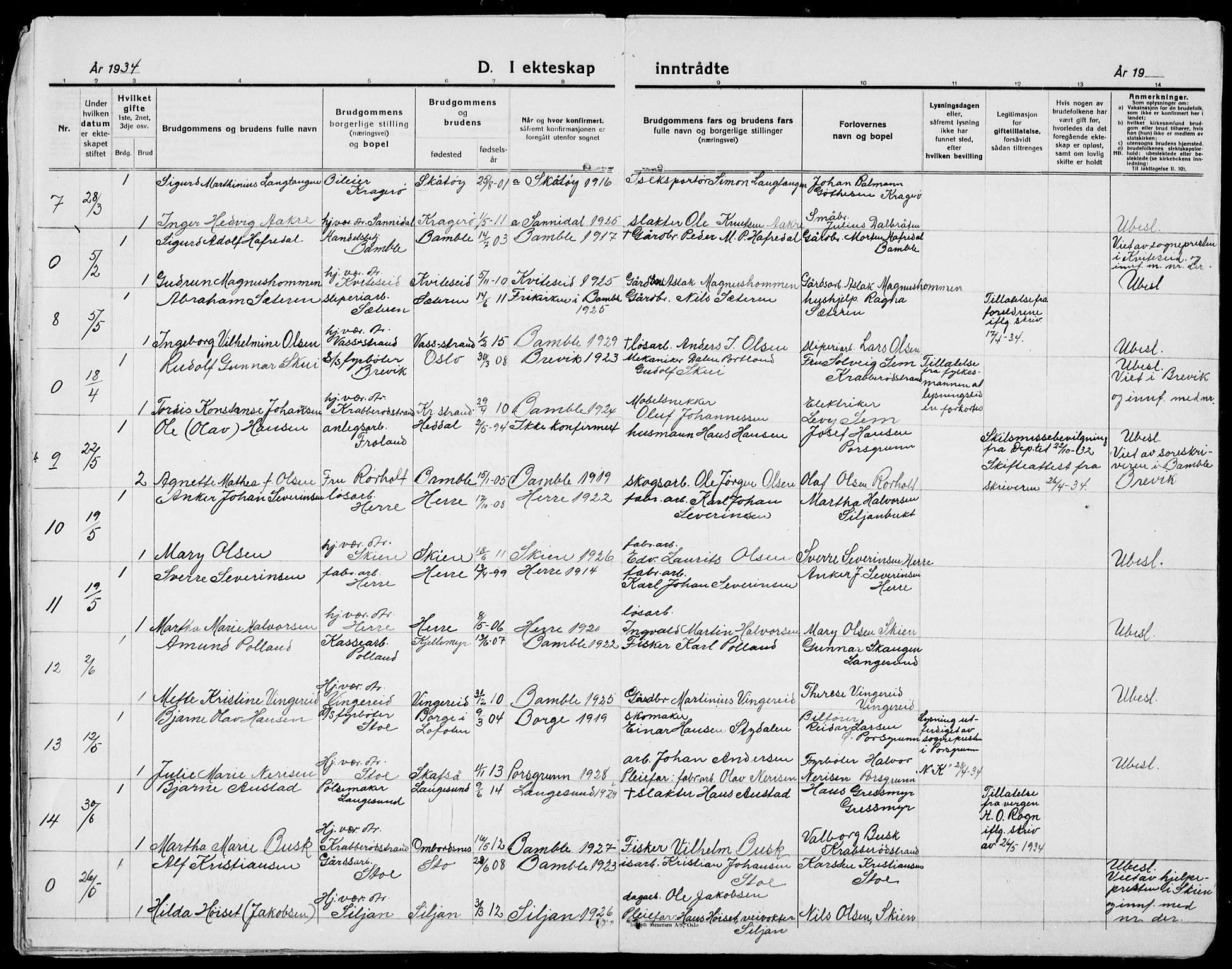 Bamble kirkebøker, AV/SAKO-A-253/G/Ga/L0011: Parish register (copy) no. I 11, 1920-1935