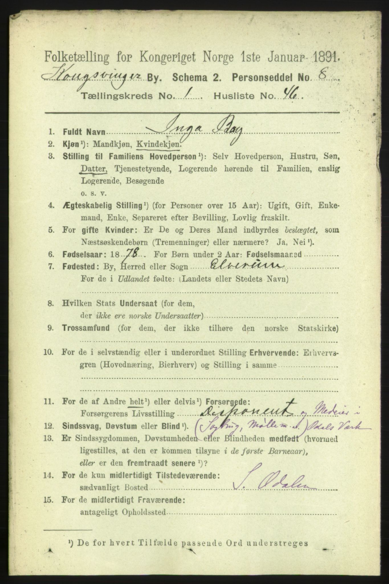 RA, 1891 census for 0402 Kongsvinger, 1891, p. 777