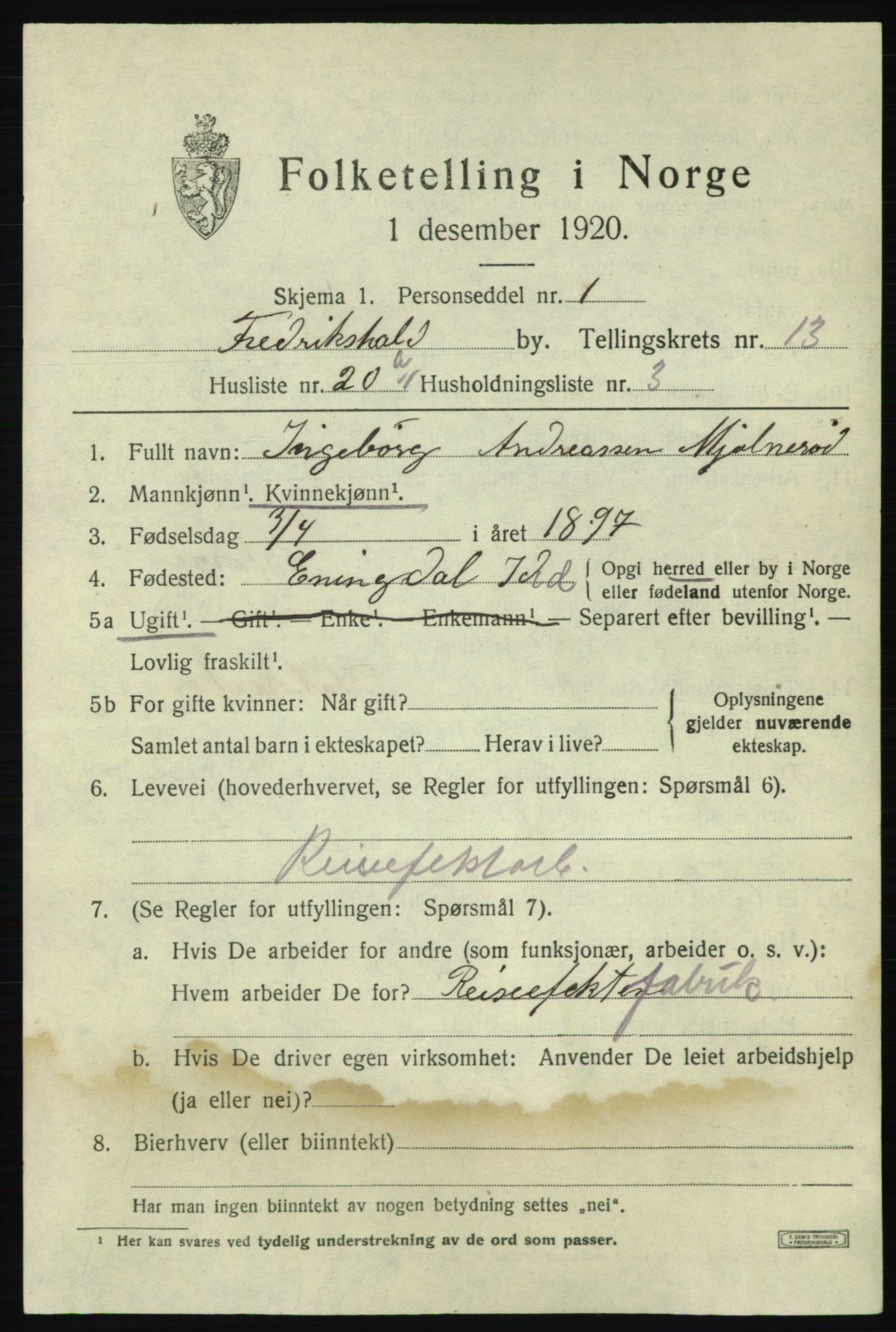 SAO, 1920 census for Fredrikshald, 1920, p. 21028