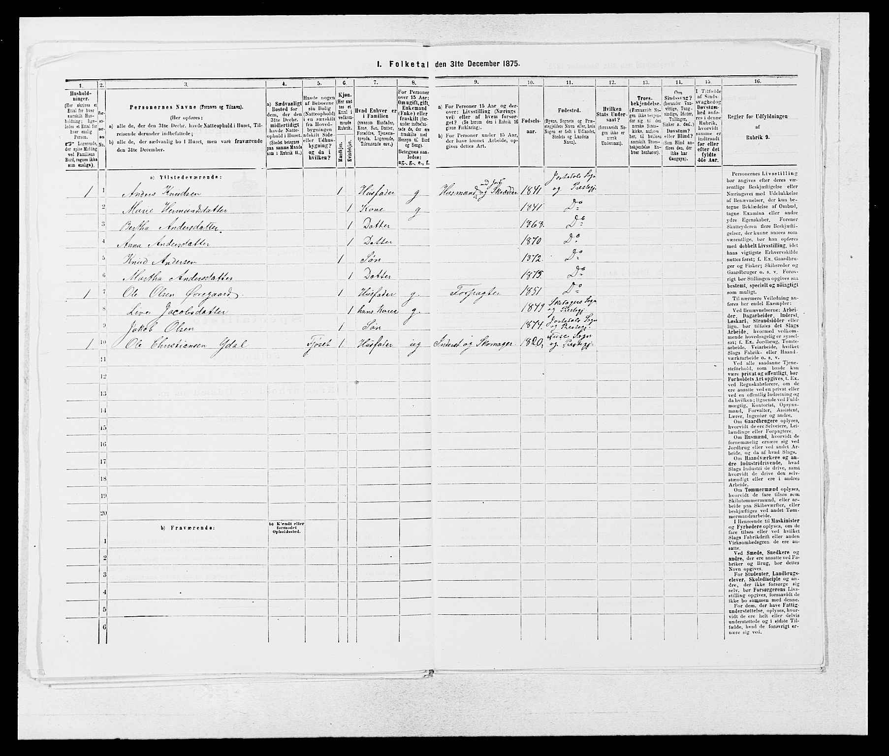 SAB, 1875 census for 1427P Jostedal, 1875, p. 84