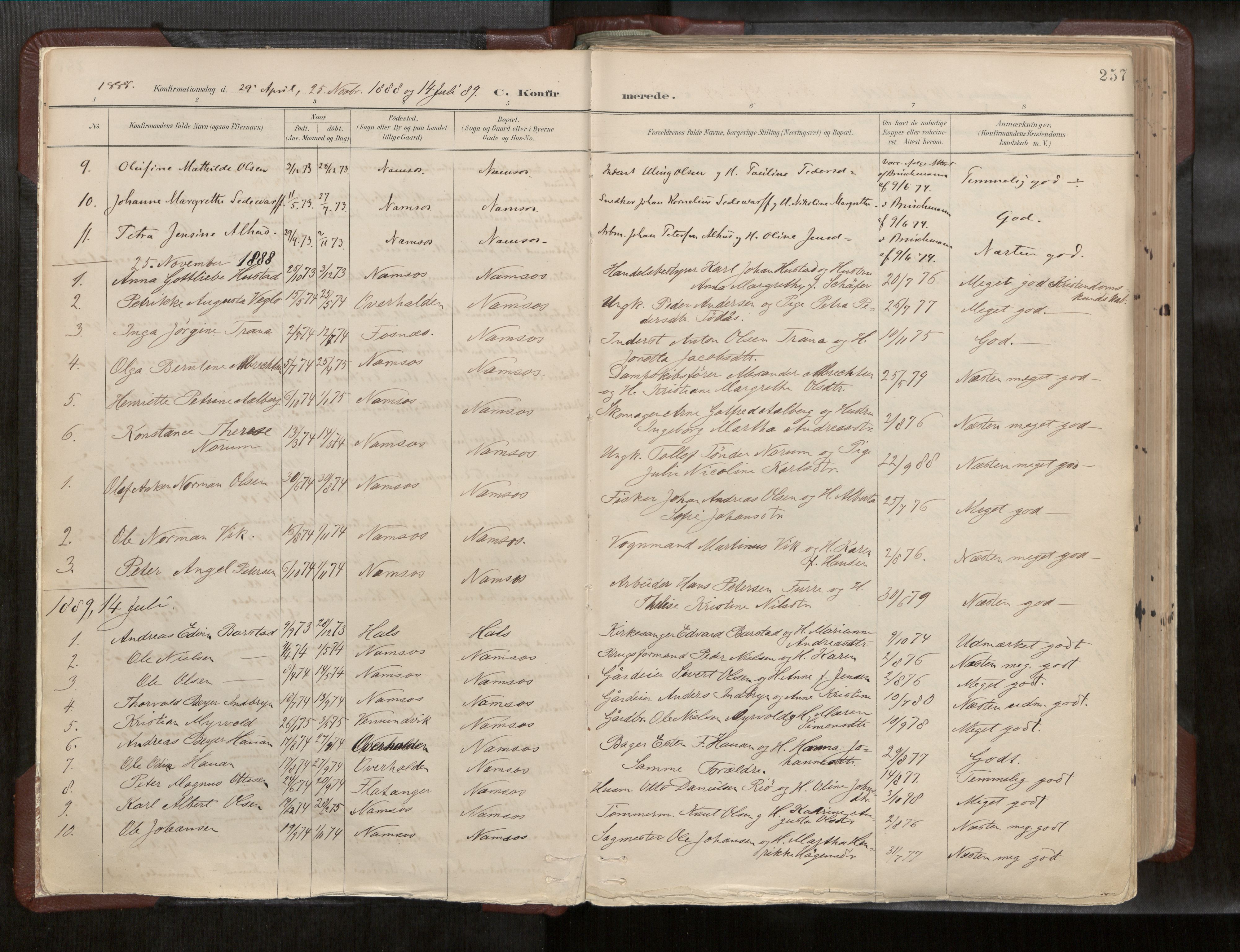 Ministerialprotokoller, klokkerbøker og fødselsregistre - Nord-Trøndelag, SAT/A-1458/768/L0579a: Parish register (official) no. 768A14, 1887-1931, p. 257