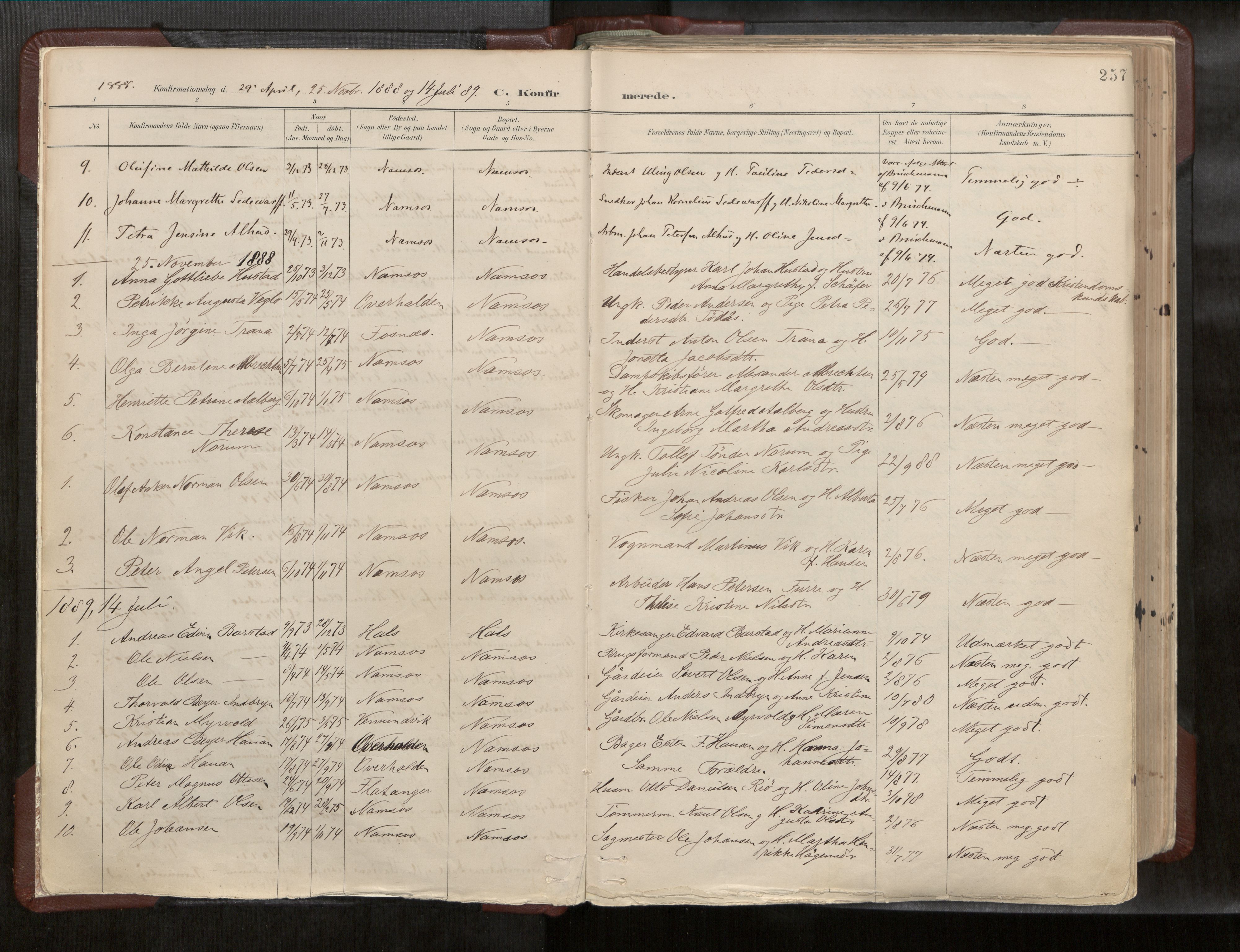 Ministerialprotokoller, klokkerbøker og fødselsregistre - Nord-Trøndelag, AV/SAT-A-1458/768/L0579a: Parish register (official) no. 768A14, 1887-1931, p. 257