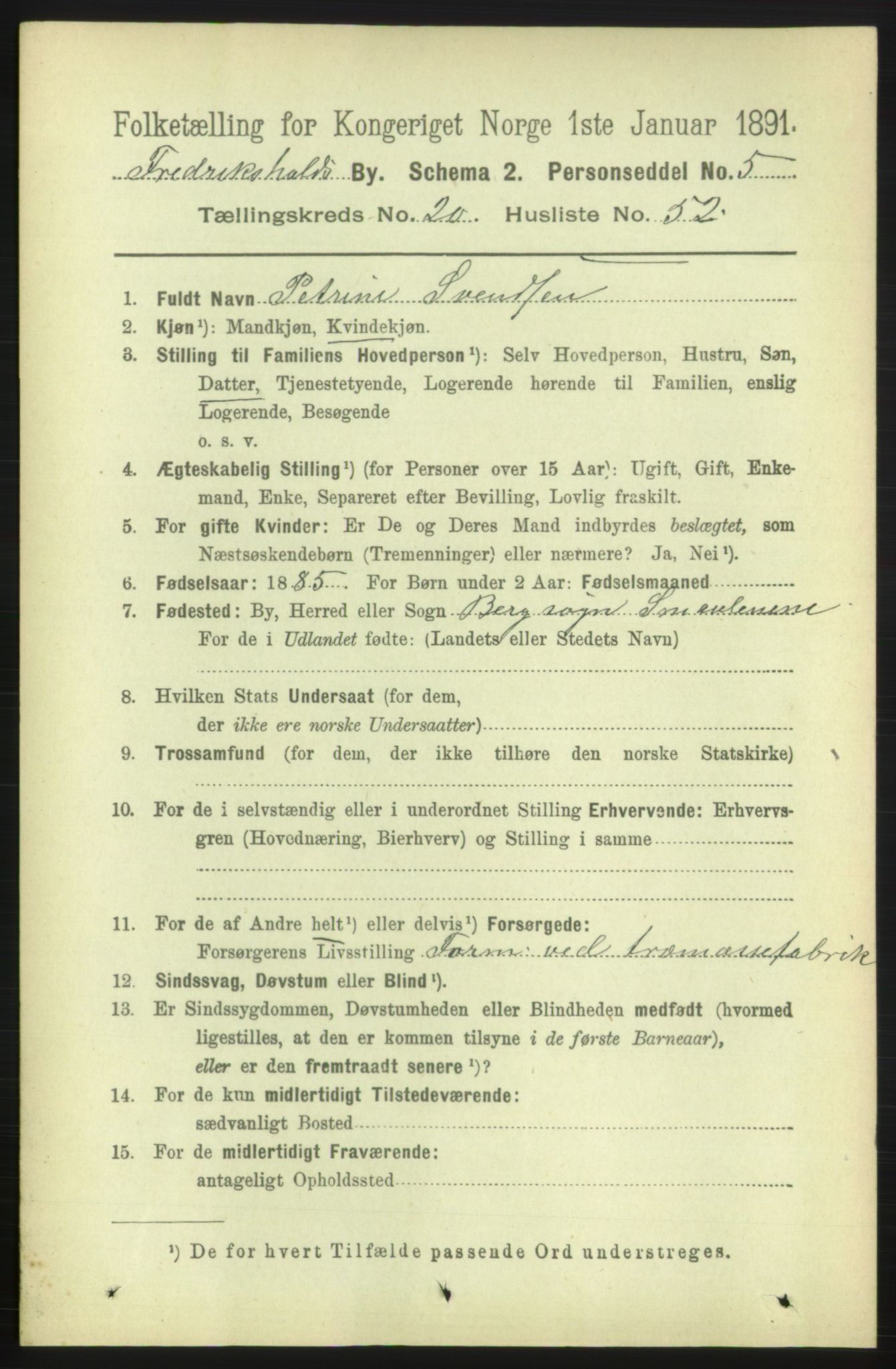 RA, 1891 census for 0101 Fredrikshald, 1891, p. 13073