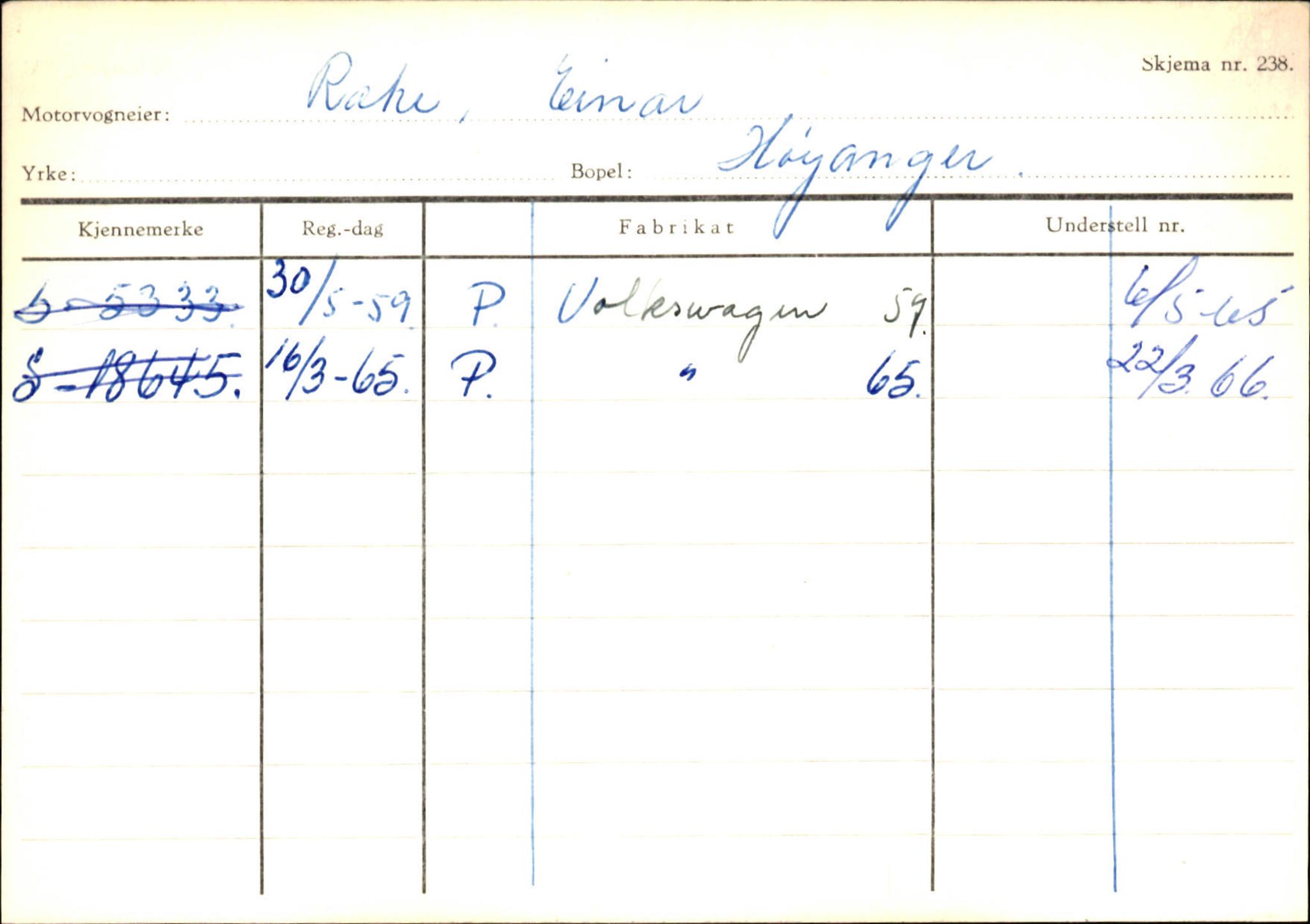 Statens vegvesen, Sogn og Fjordane vegkontor, SAB/A-5301/4/F/L0131: Eigarregister Høyanger P-Å. Stryn S-Å, 1945-1975, p. 20