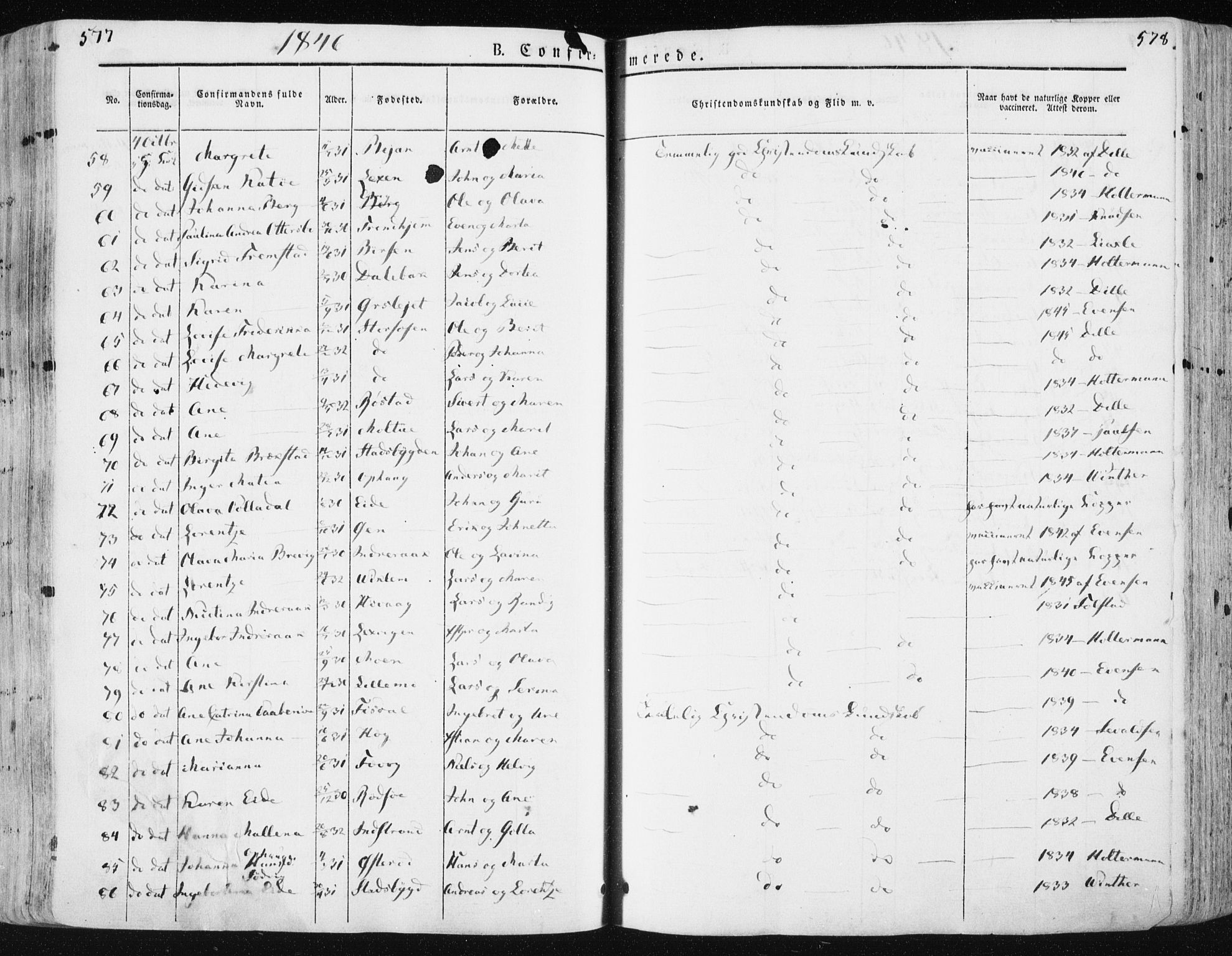 Ministerialprotokoller, klokkerbøker og fødselsregistre - Sør-Trøndelag, AV/SAT-A-1456/659/L0736: Parish register (official) no. 659A06, 1842-1856, p. 577-578