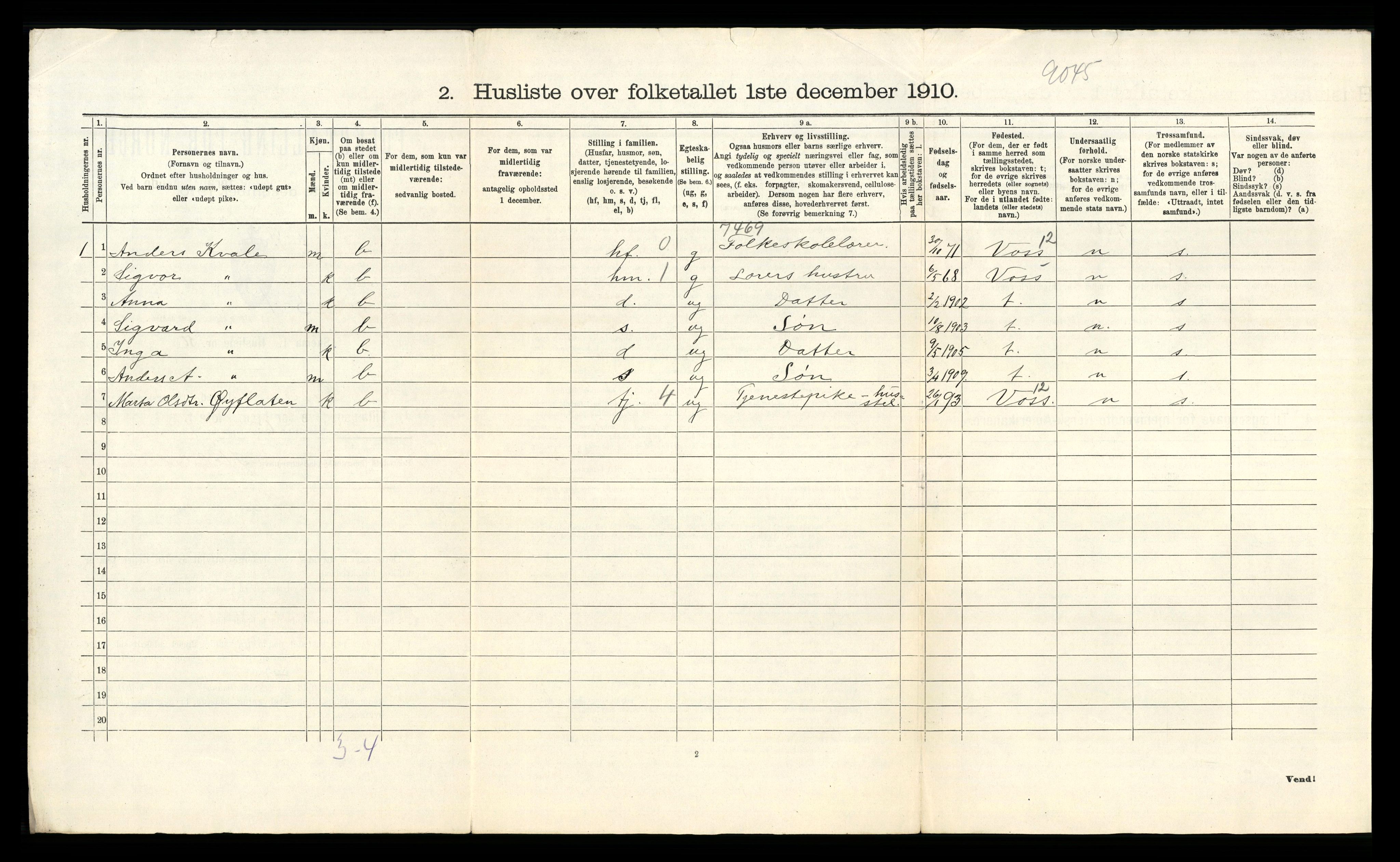 RA, 1910 census for Fana, 1910, p. 1032