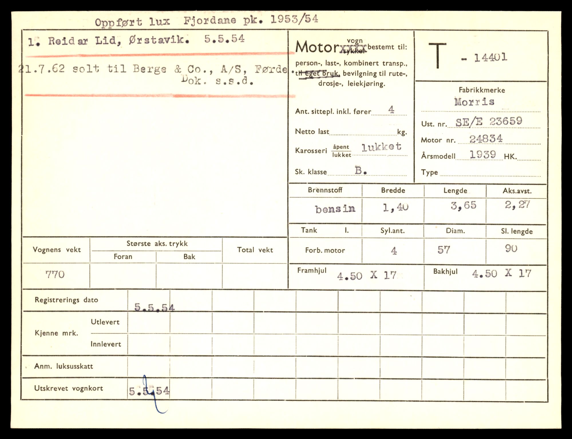 Møre og Romsdal vegkontor - Ålesund trafikkstasjon, AV/SAT-A-4099/F/Fe/L0045: Registreringskort for kjøretøy T 14320 - T 14444, 1927-1998, p. 2097