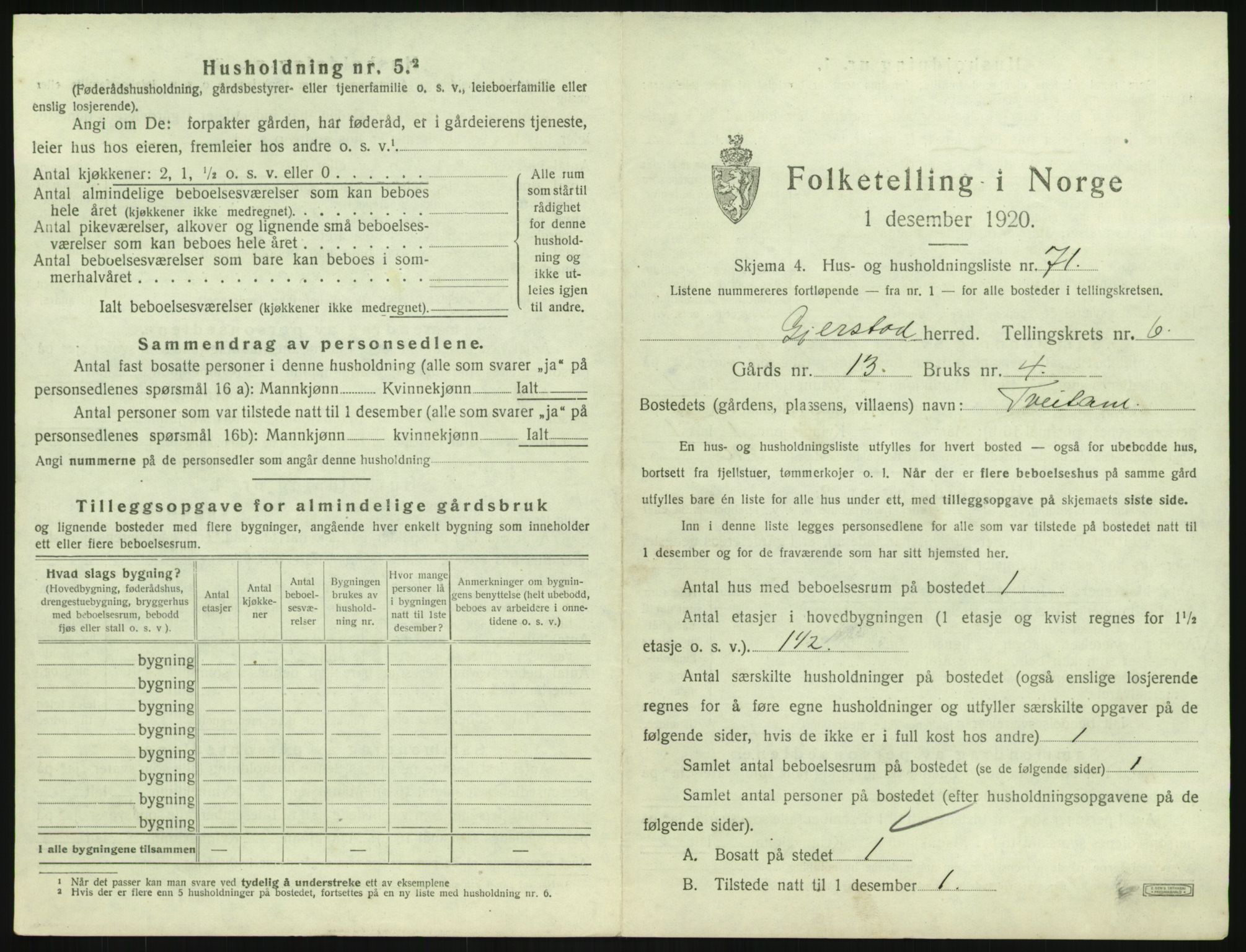 SAK, 1920 census for Gjerstad, 1920, p. 683
