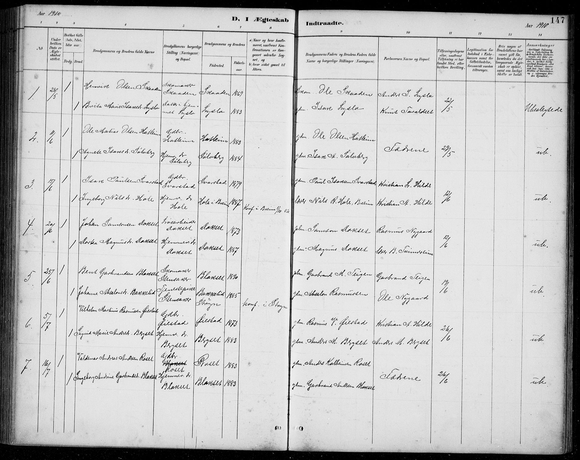Innvik sokneprestembete, SAB/A-80501: Parish register (copy) no. A 3, 1886-1912, p. 147