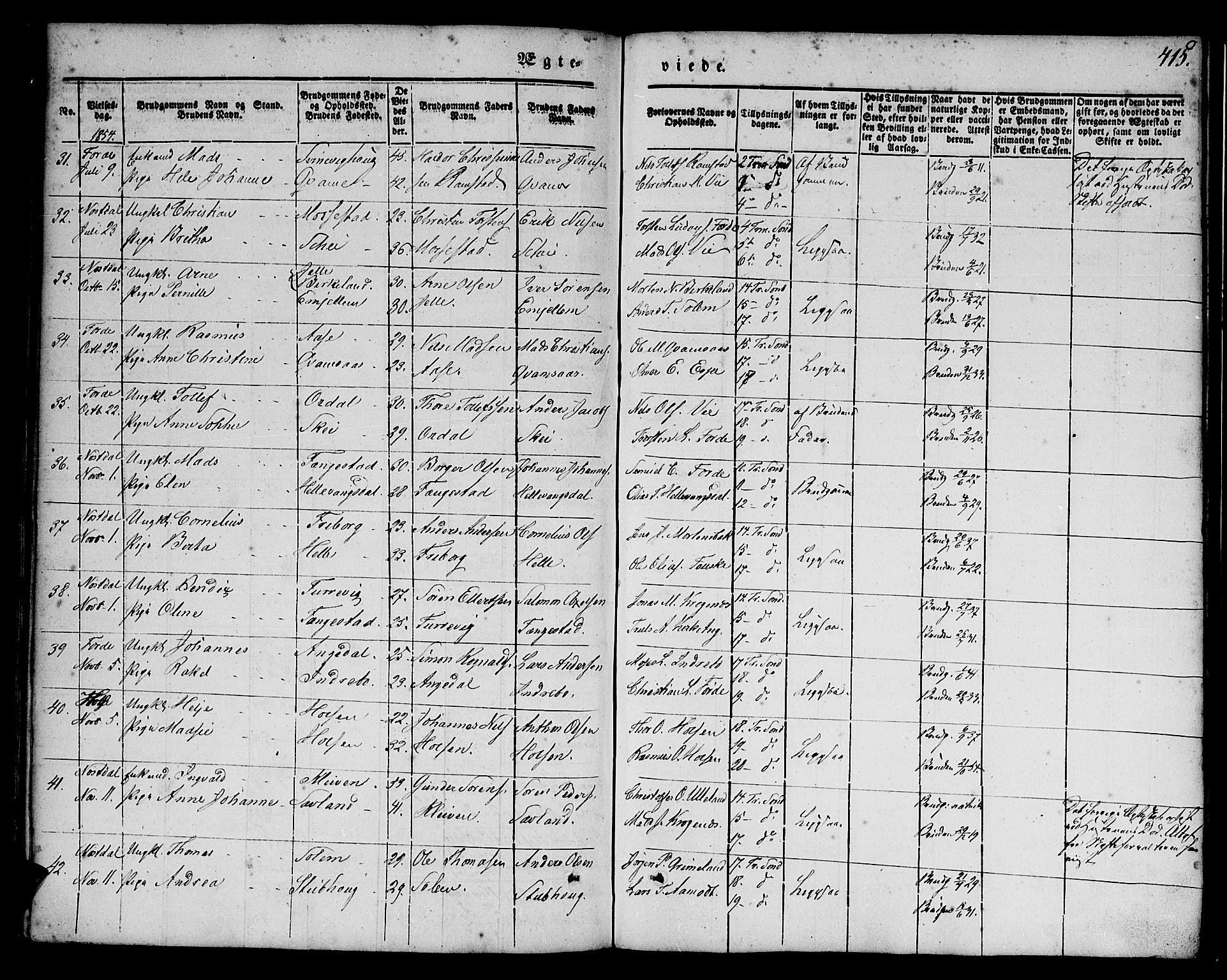 Førde sokneprestembete, SAB/A-79901/H/Haa/Haaa/L0007: Parish register (official) no. A 7, 1843-1860, p. 415