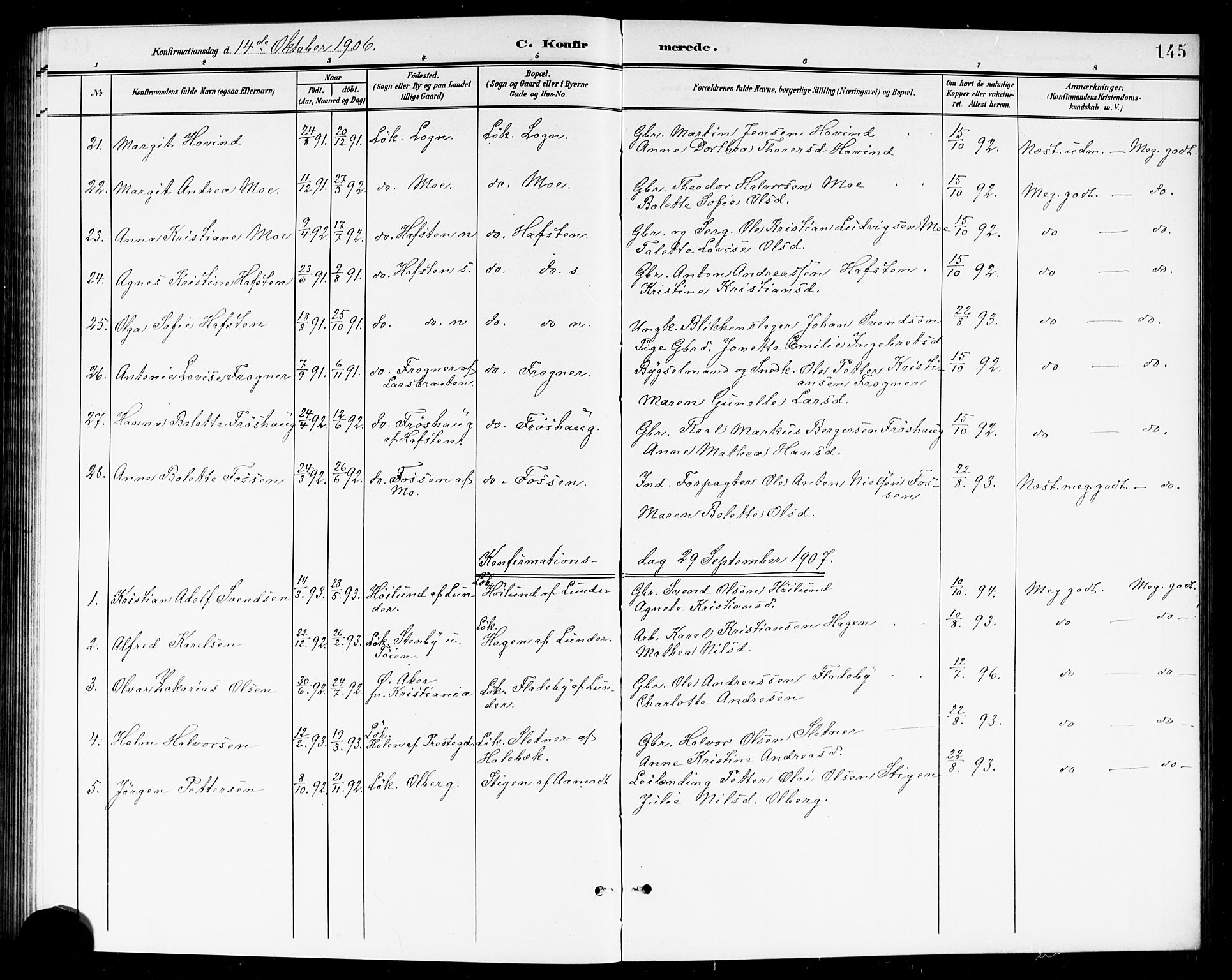 Høland prestekontor Kirkebøker, SAO/A-10346a/G/Ga/L0007: Parish register (copy) no. I 7, 1902-1914, p. 145