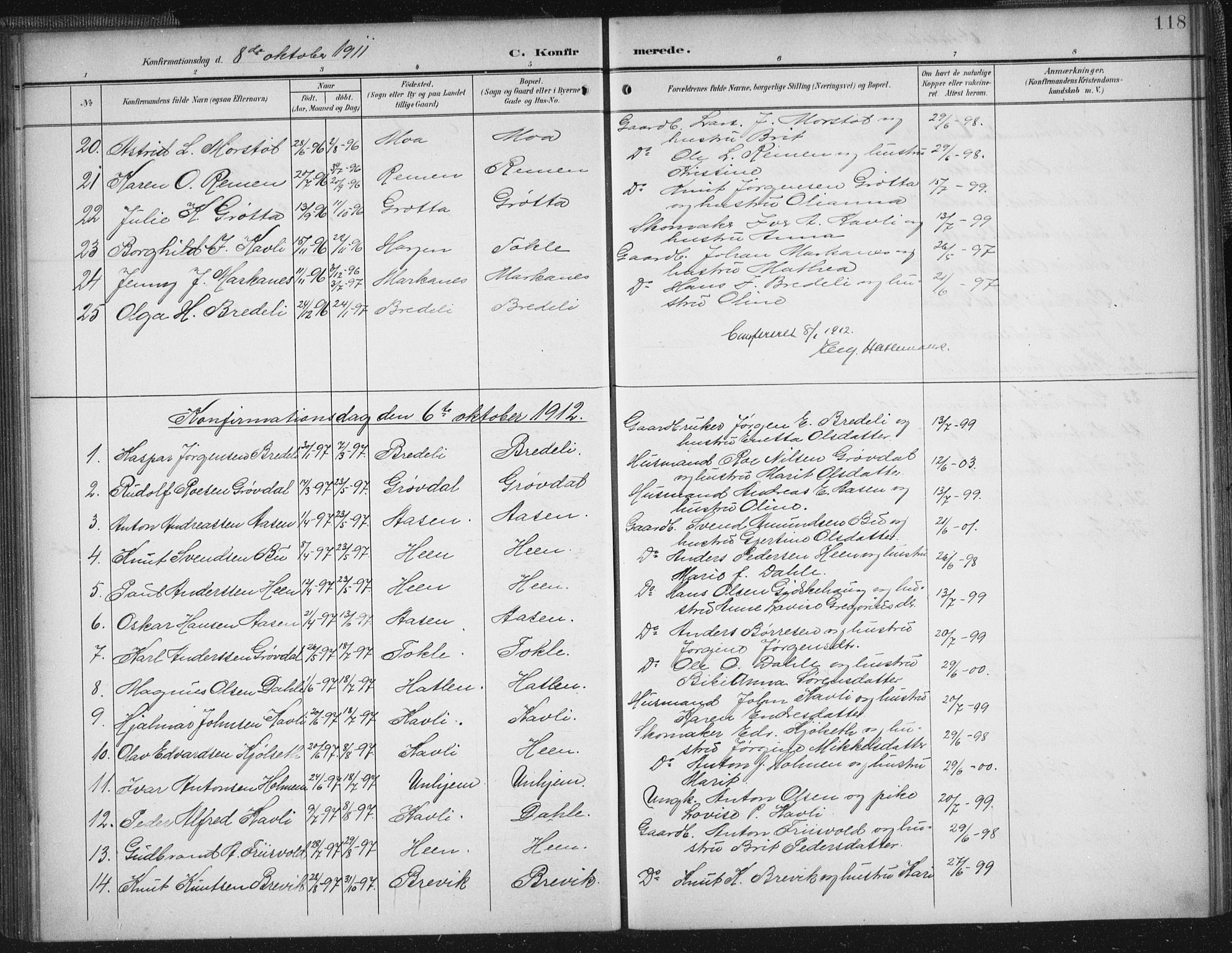 Ministerialprotokoller, klokkerbøker og fødselsregistre - Møre og Romsdal, SAT/A-1454/545/L0589: Parish register (copy) no. 545C03, 1902-1937, p. 118