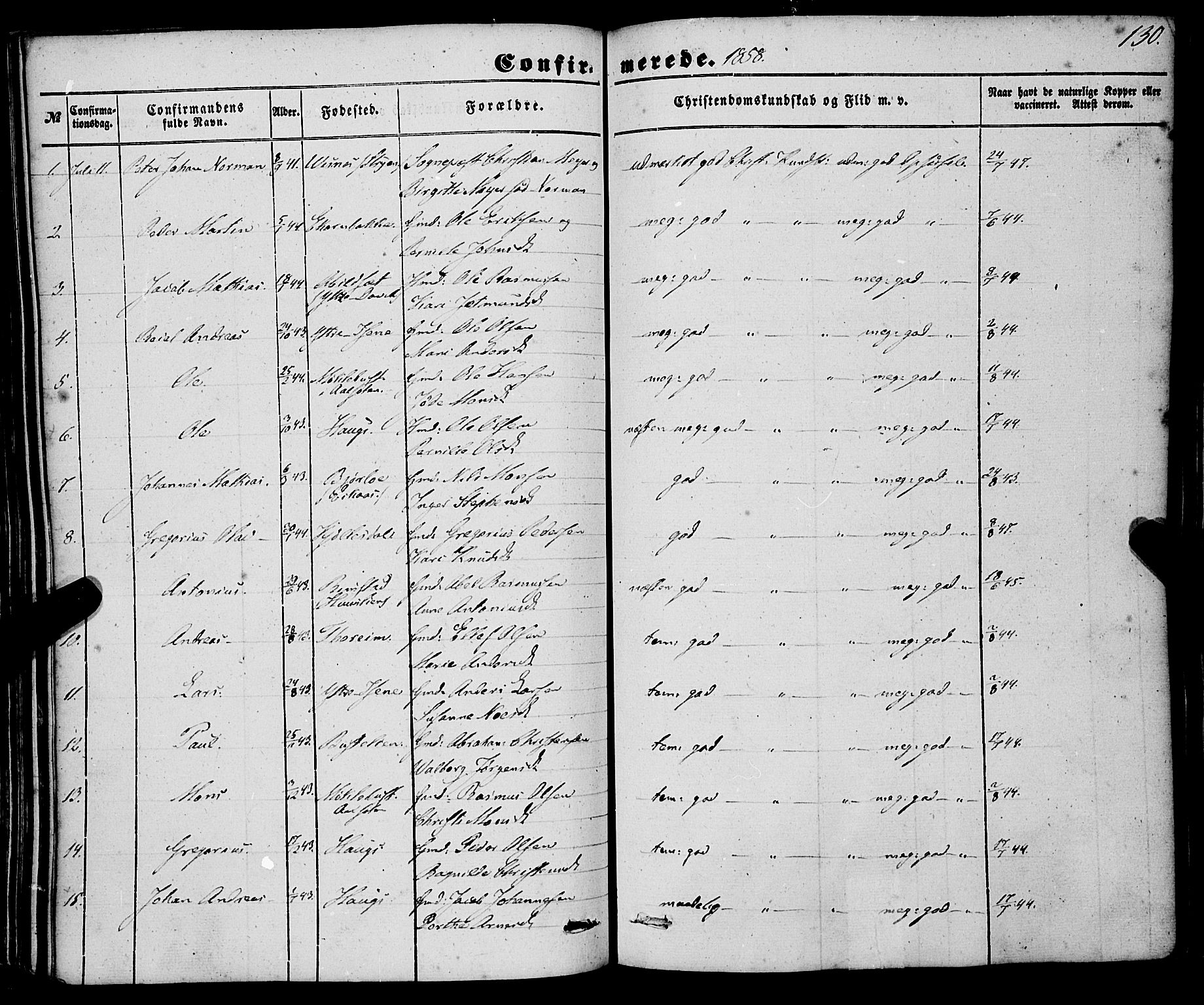 Davik sokneprestembete, SAB/A-79701/H/Haa/Haaa/L0005: Parish register (official) no. A 5, 1850-1866, p. 130