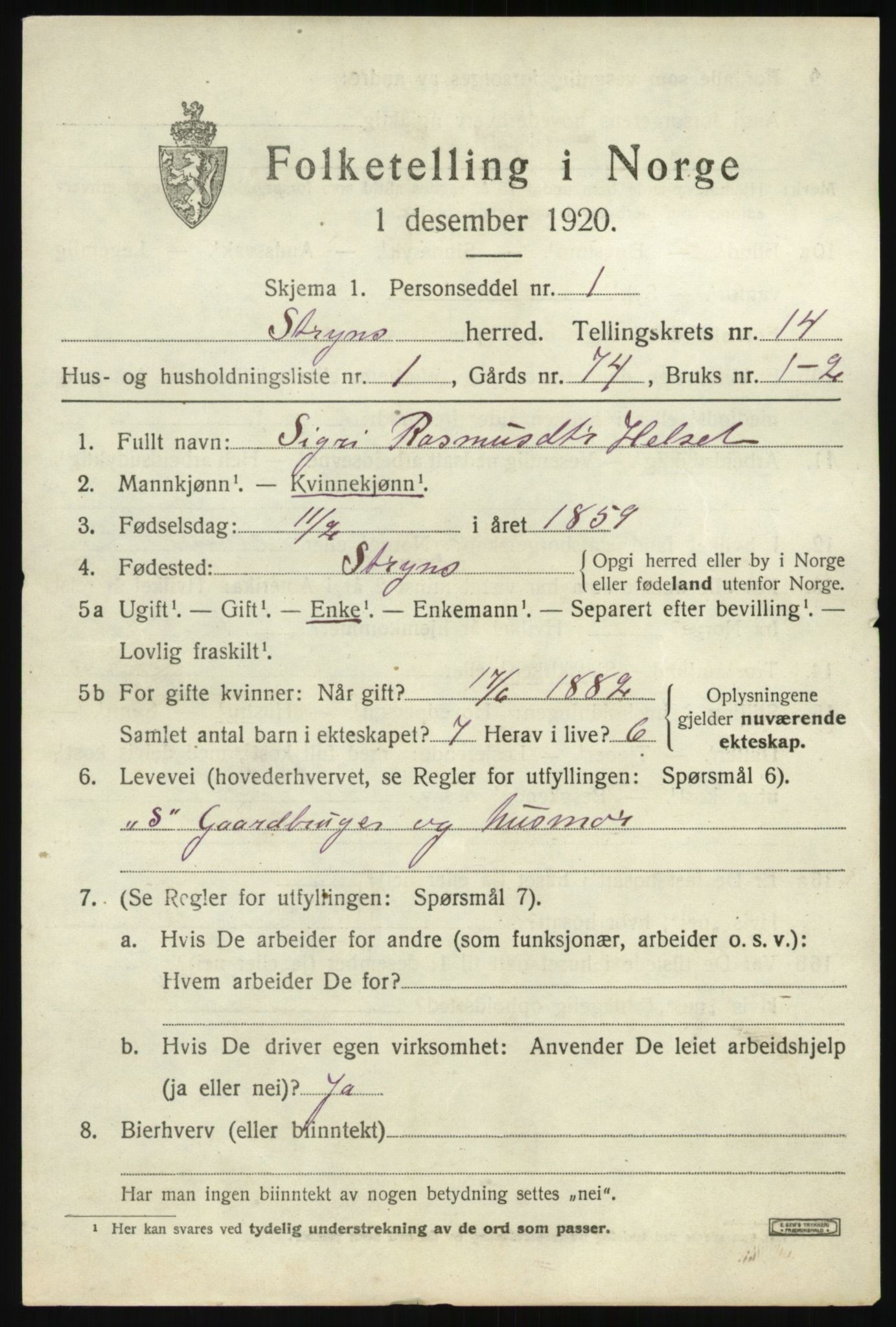 SAB, 1920 census for Stryn, 1920, p. 6148