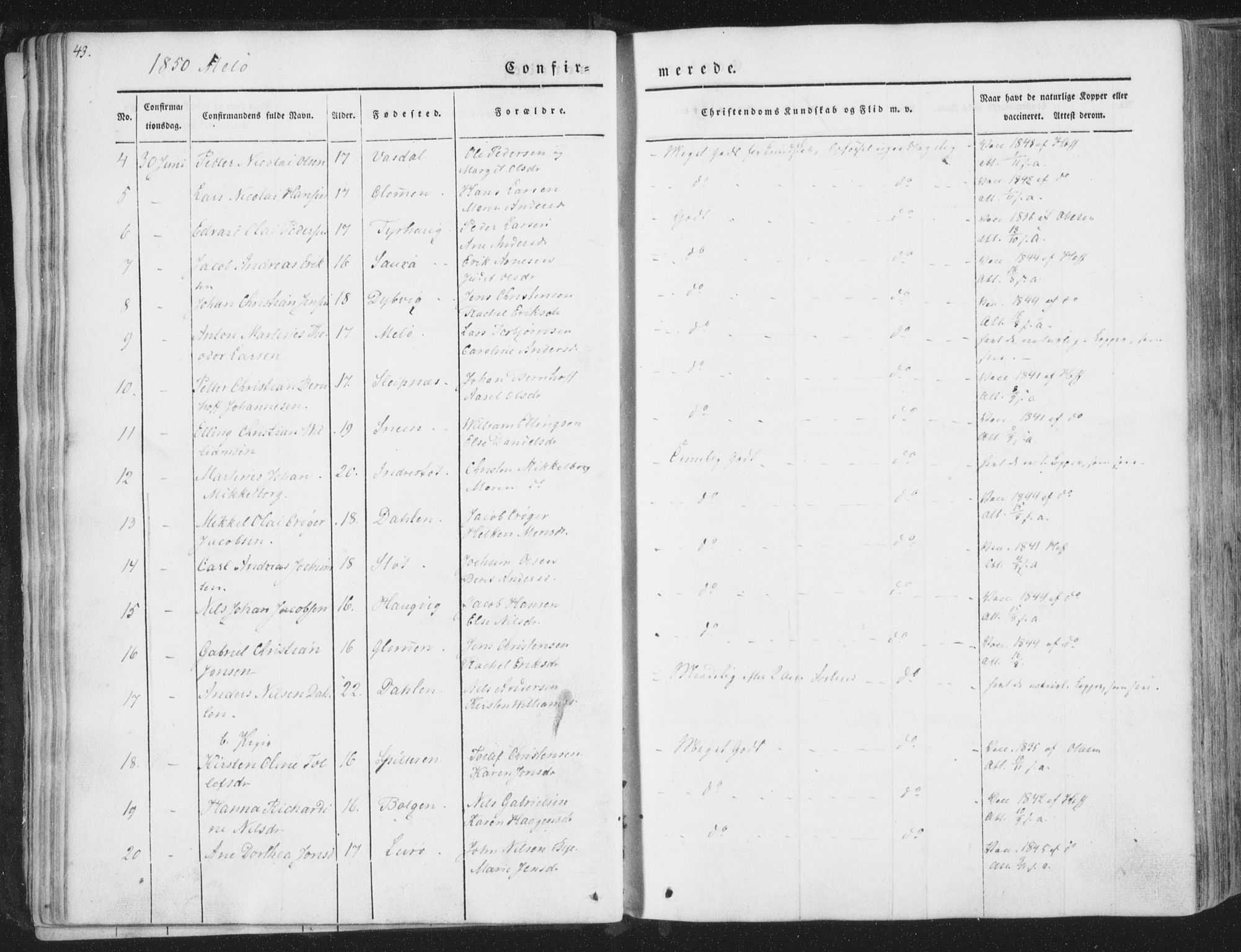 Ministerialprotokoller, klokkerbøker og fødselsregistre - Nordland, AV/SAT-A-1459/841/L0604: Parish register (official) no. 841A09 /2, 1845-1862, p. 43