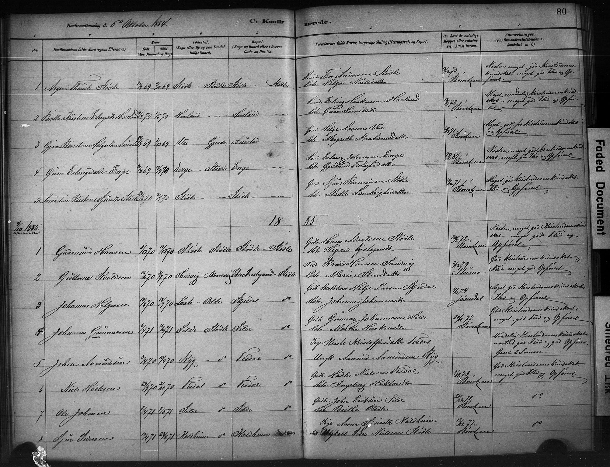 Etne sokneprestembete, SAB/A-75001/H/Hab: Parish register (copy) no. A 5, 1879-1896, p. 80