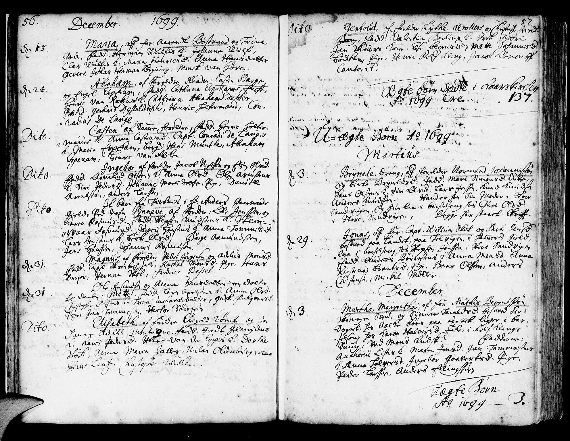 Korskirken sokneprestembete, SAB/A-76101/H/Haa/L0003: Parish register (official) no. A 3, 1698-1719, p. 56-57
