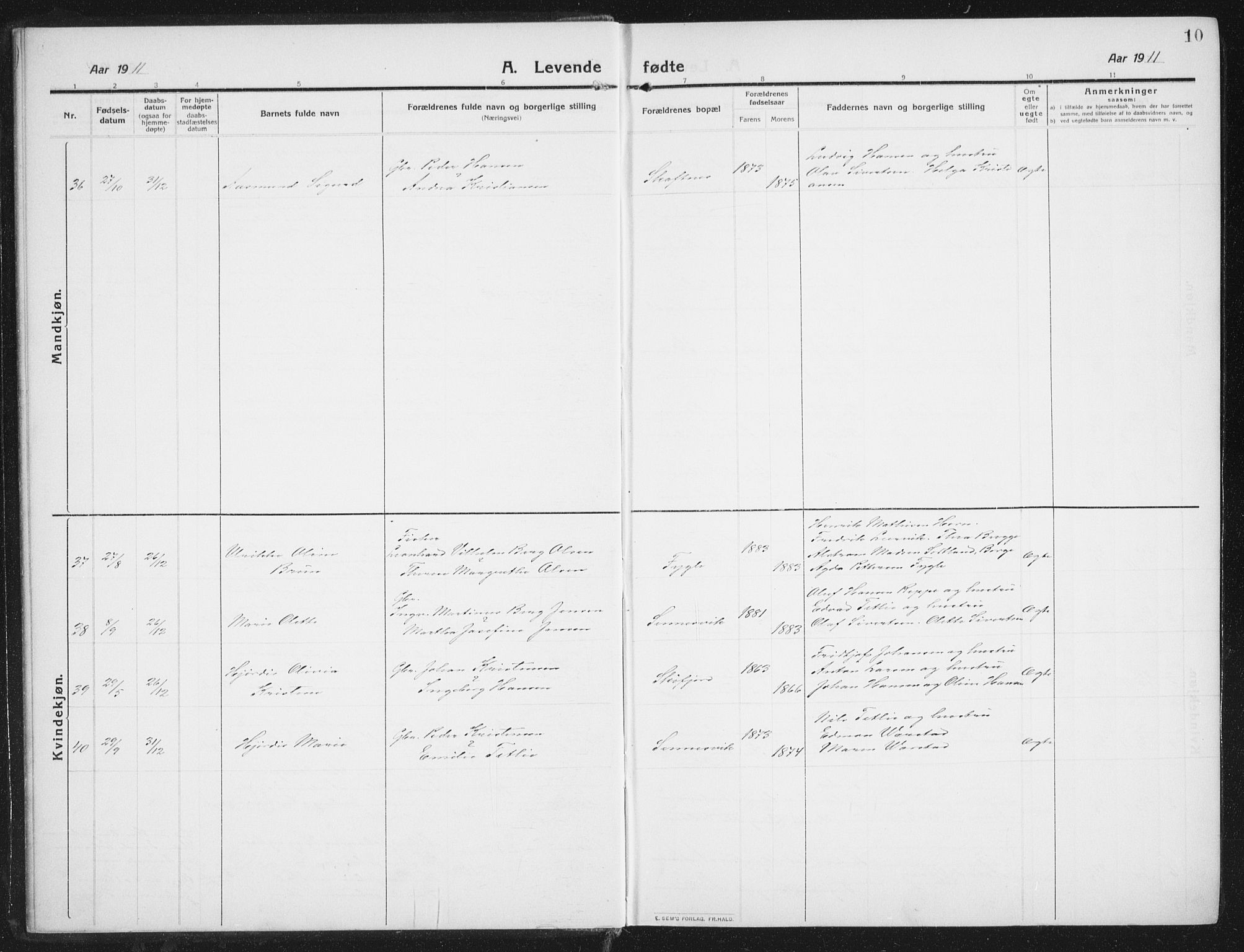 Ministerialprotokoller, klokkerbøker og fødselsregistre - Nordland, AV/SAT-A-1459/882/L1183: Parish register (copy) no. 882C01, 1911-1938, p. 10