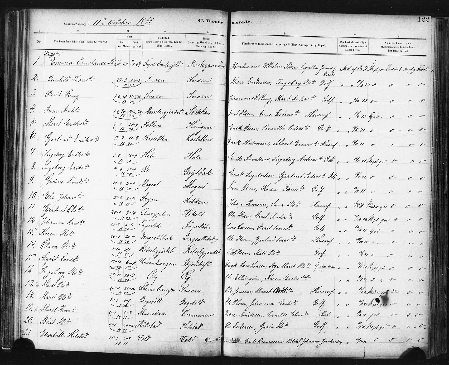 Ministerialprotokoller, klokkerbøker og fødselsregistre - Sør-Trøndelag, SAT/A-1456/672/L0857: Parish register (official) no. 672A09, 1882-1893, p. 122