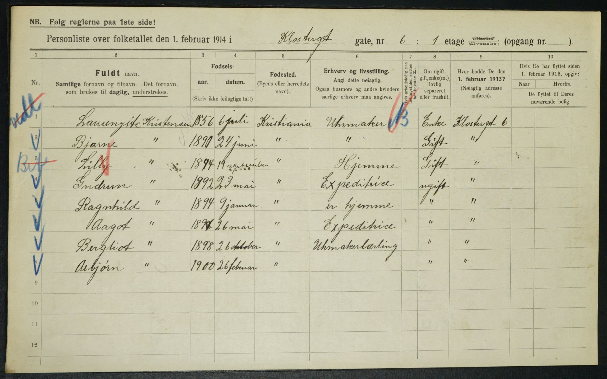 OBA, Municipal Census 1914 for Kristiania, 1914, p. 52102