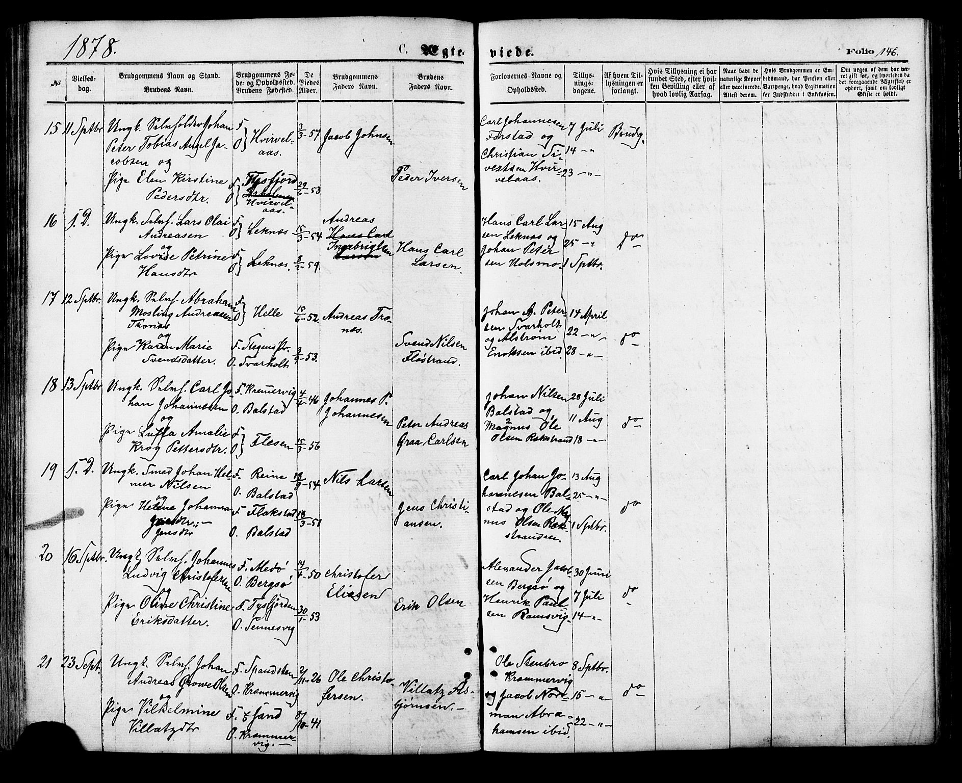 Ministerialprotokoller, klokkerbøker og fødselsregistre - Nordland, SAT/A-1459/881/L1166: Parish register (copy) no. 881C03, 1876-1885, p. 146