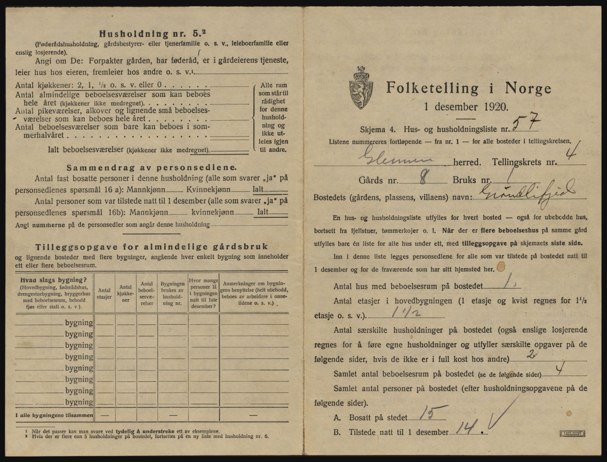 SAO, 1920 census for Glemmen, 1920, p. 1571