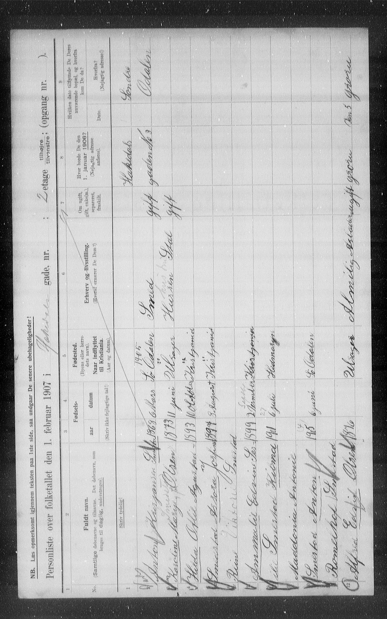 OBA, Municipal Census 1907 for Kristiania, 1907, p. 17448