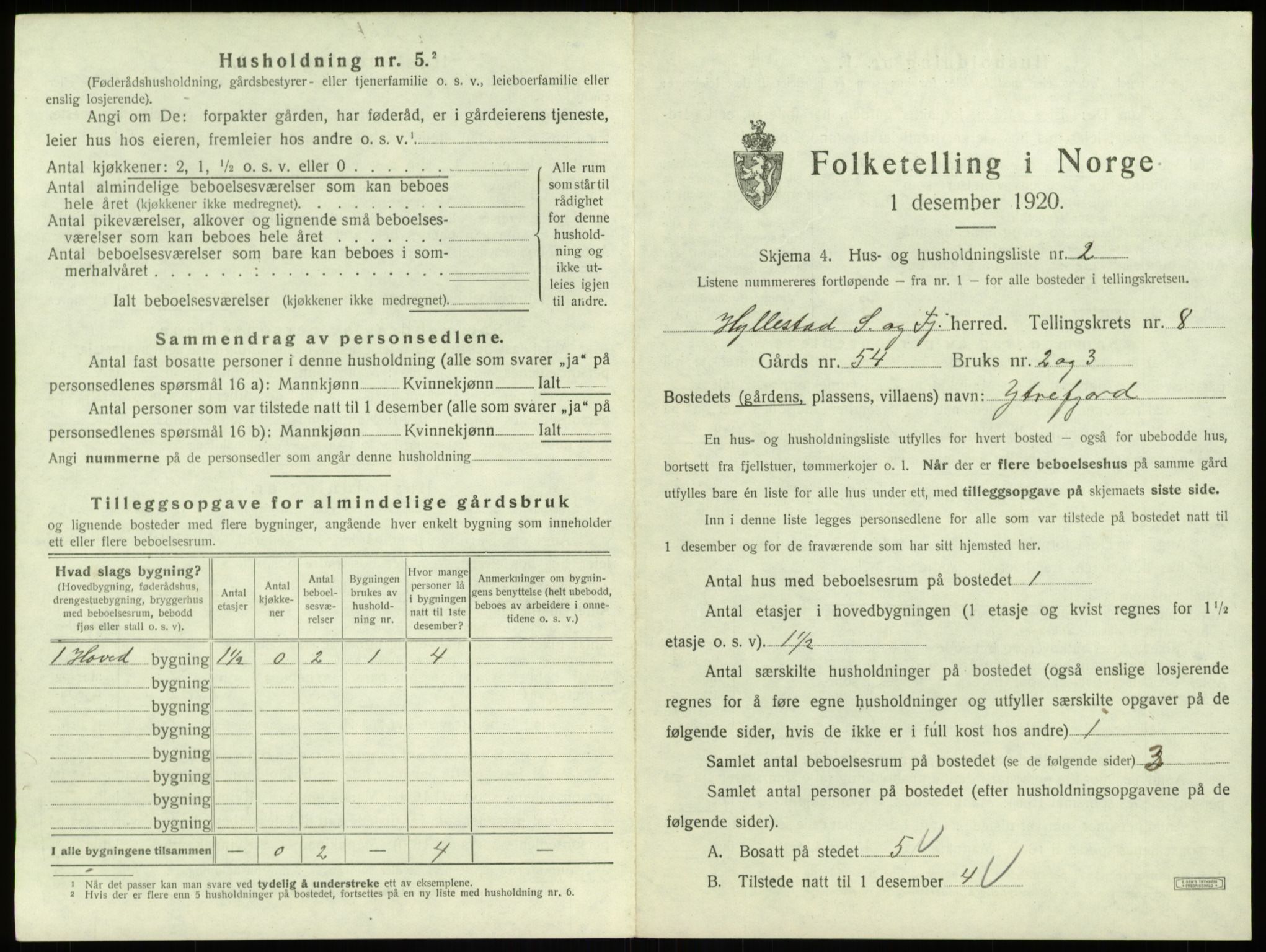 SAB, 1920 census for Hyllestad, 1920, p. 456