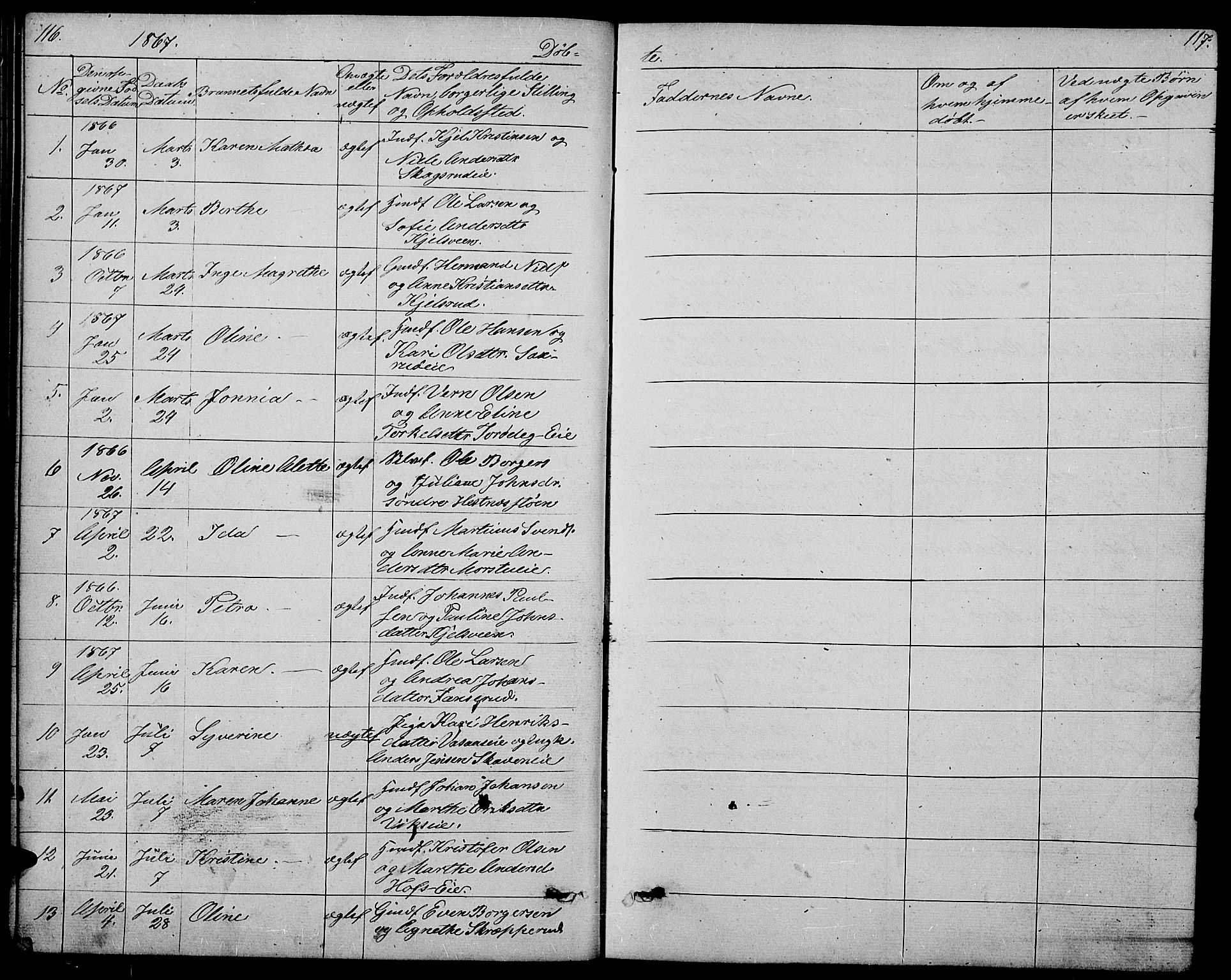 Stange prestekontor, SAH/PREST-002/L/L0005: Parish register (copy) no. 5, 1861-1881, p. 116-117
