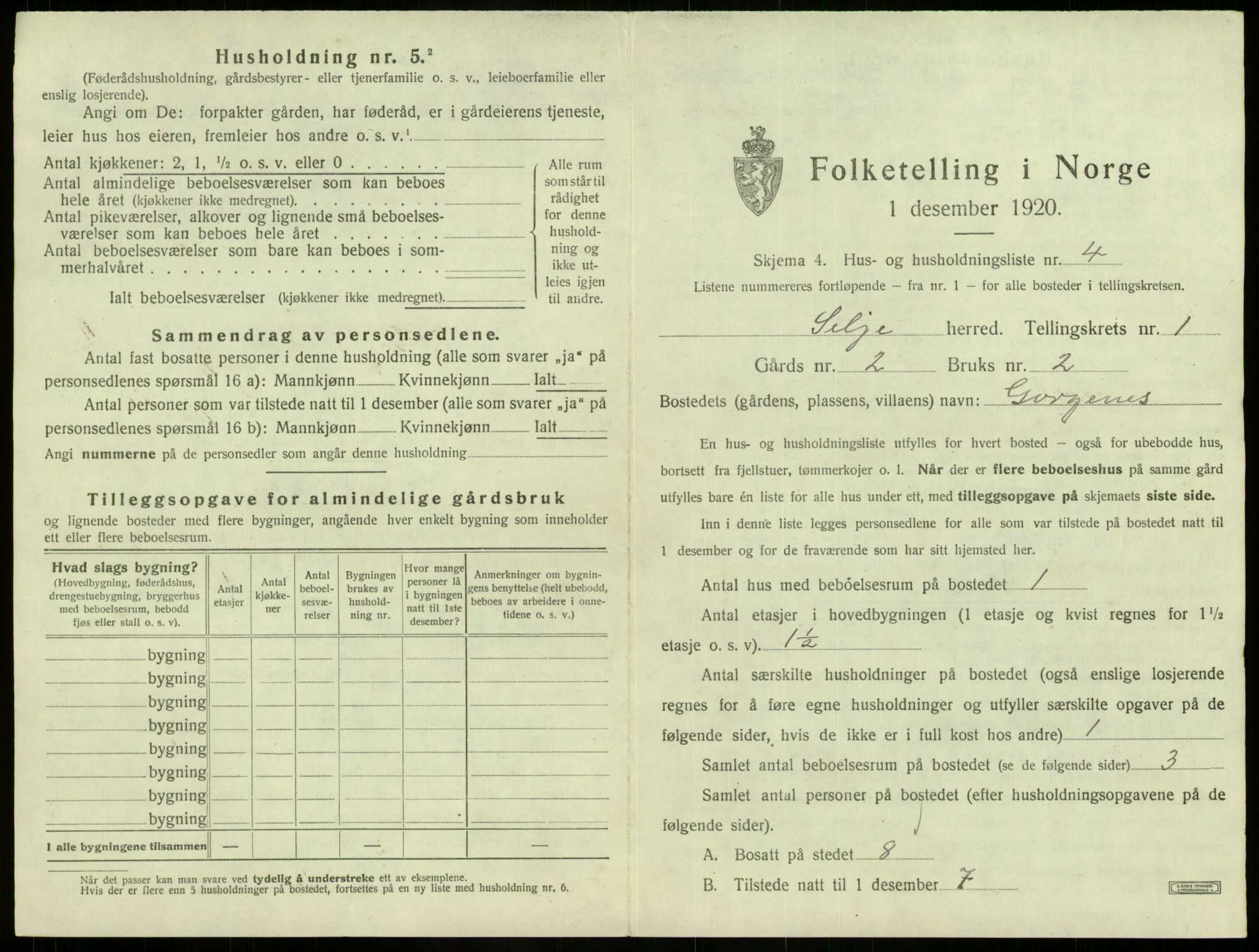 SAB, 1920 census for Selje, 1920, p. 77