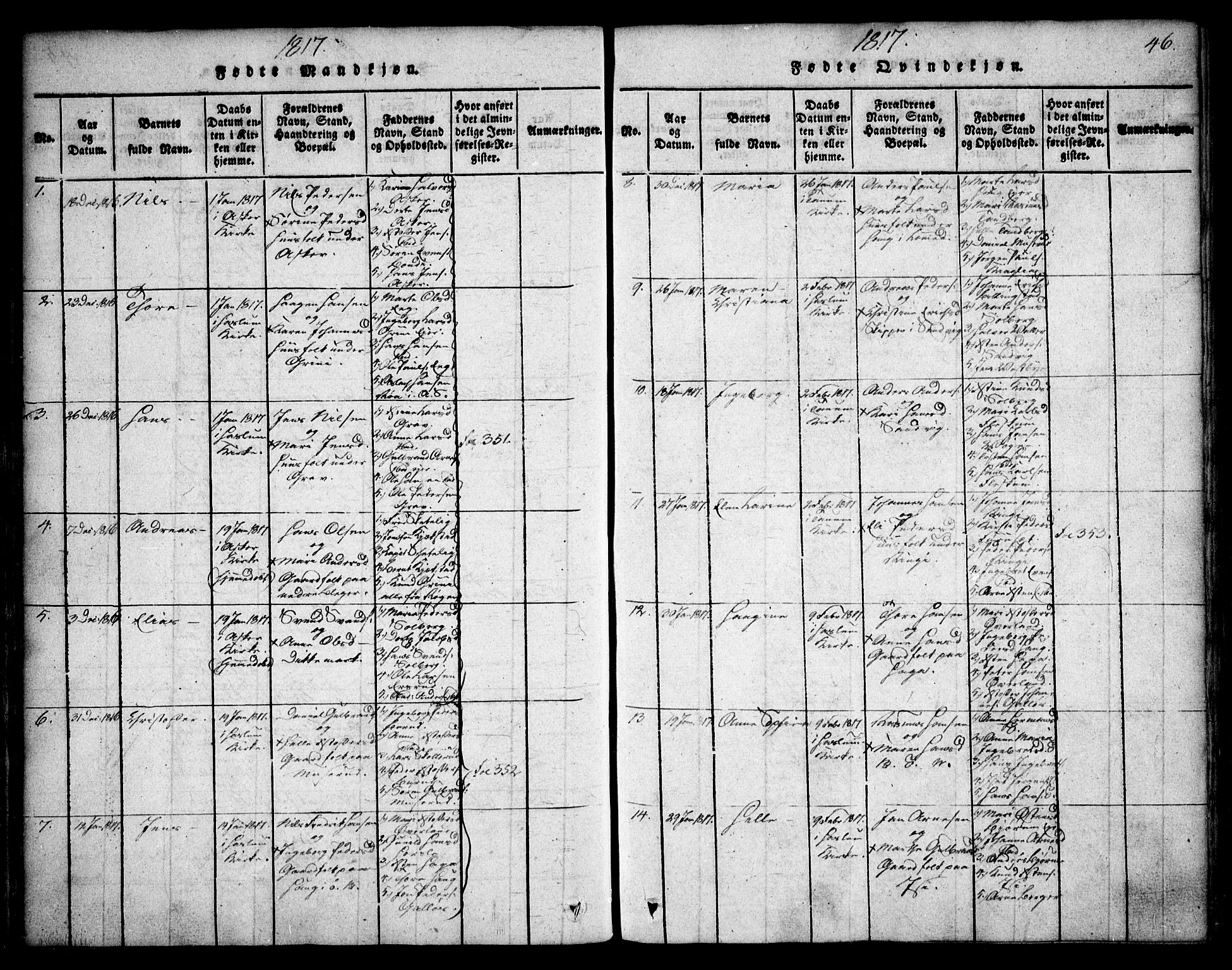 Asker prestekontor Kirkebøker, SAO/A-10256a/F/Fa/L0006: Parish register (official) no. I 6, 1814-1824, p. 46